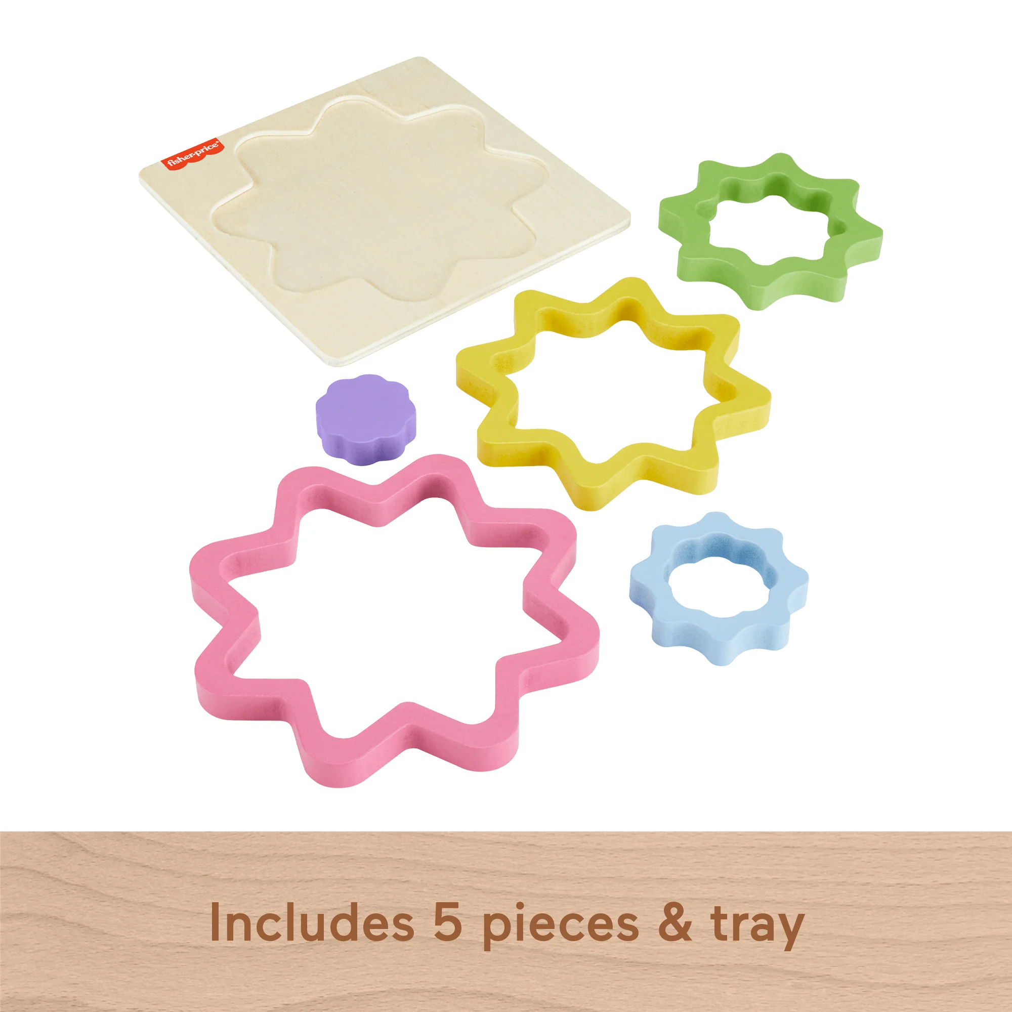 Fisher-Price Wooden Mini Rainbow Jigsaw Puzzle Star For Toddlers & Kids, 5 Wood Pieces - Image 5