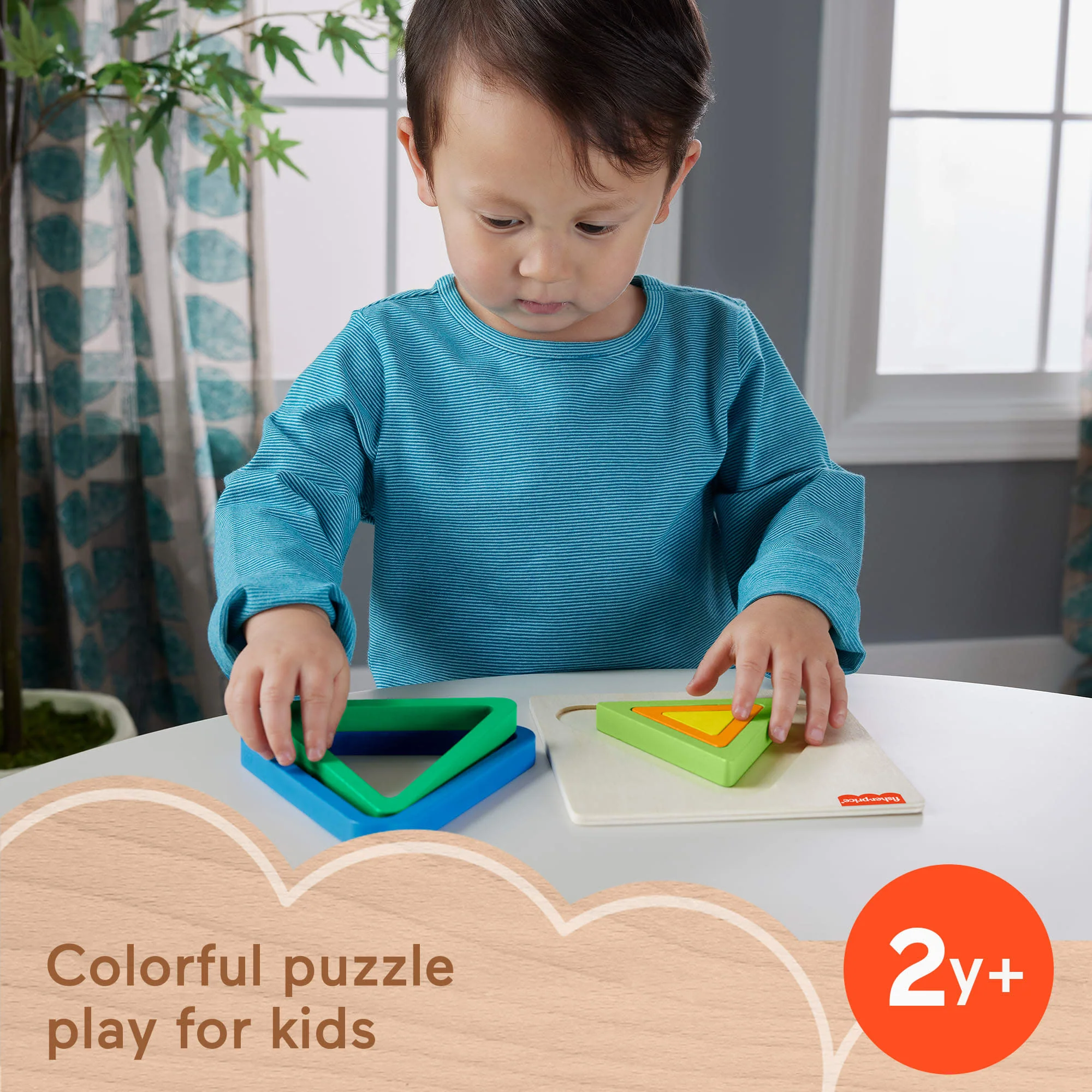 Fisher-Price Wooden Mini Rainbow Jigsaw Puzzle Triangle For Toddlers & Kids, 5 Wood Pieces - Image 2