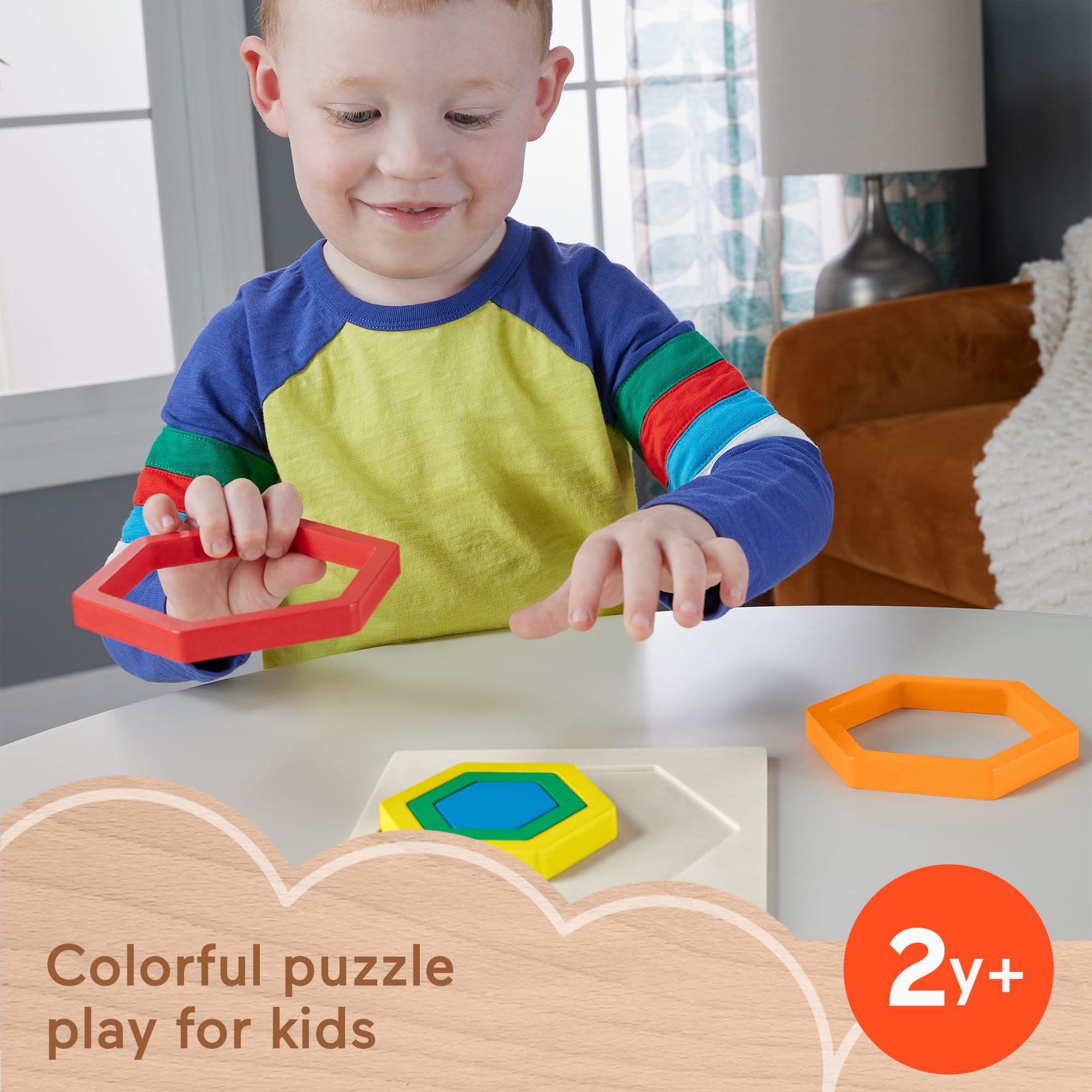 Fisher-Price Wooden Mini Rainbow Jigsaw Puzzle Hexagon For Toddlers & Kids, 5 Wood Pieces - Image 2