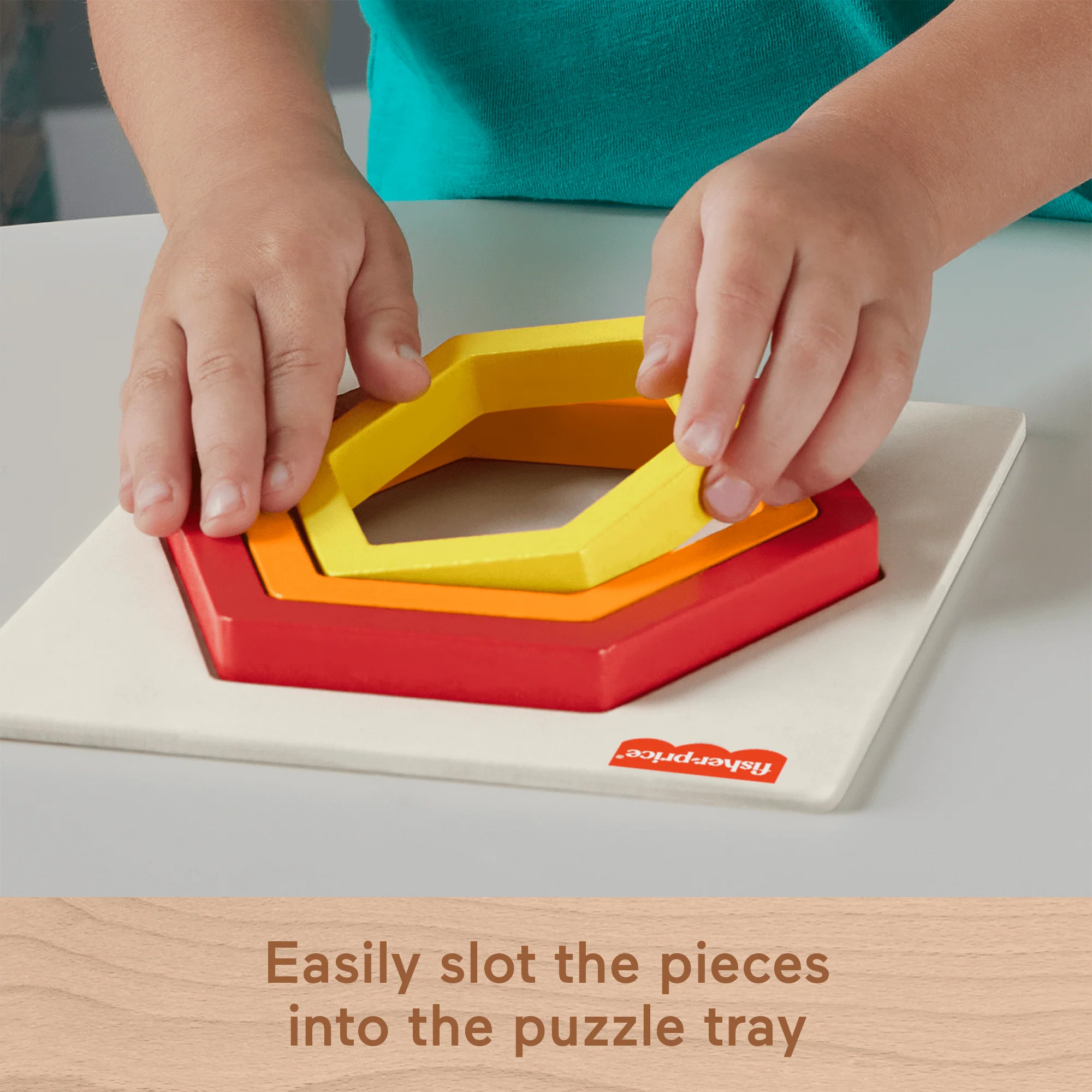 Fisher-Price Wooden Mini Rainbow Jigsaw Puzzle Hexagon For Toddlers & Kids, 5 Wood Pieces - Image 3