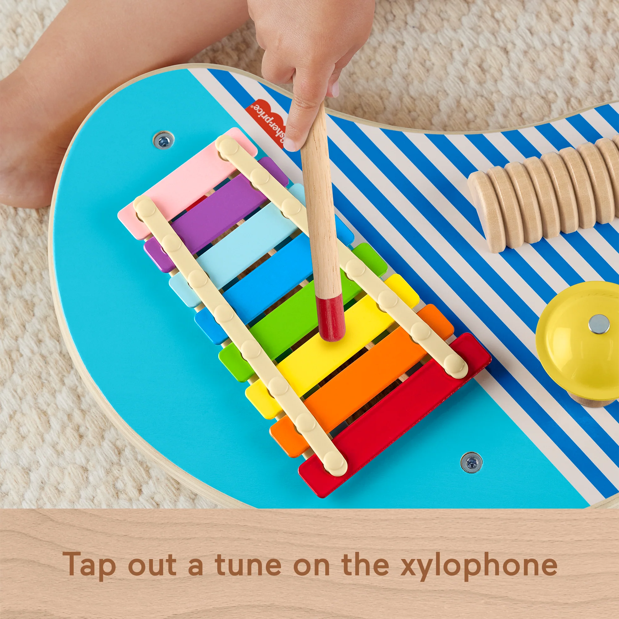Fisher-Price Wooden Musical Table With Percussion Instrument Toys, 3 Wood Pieces - Image 4