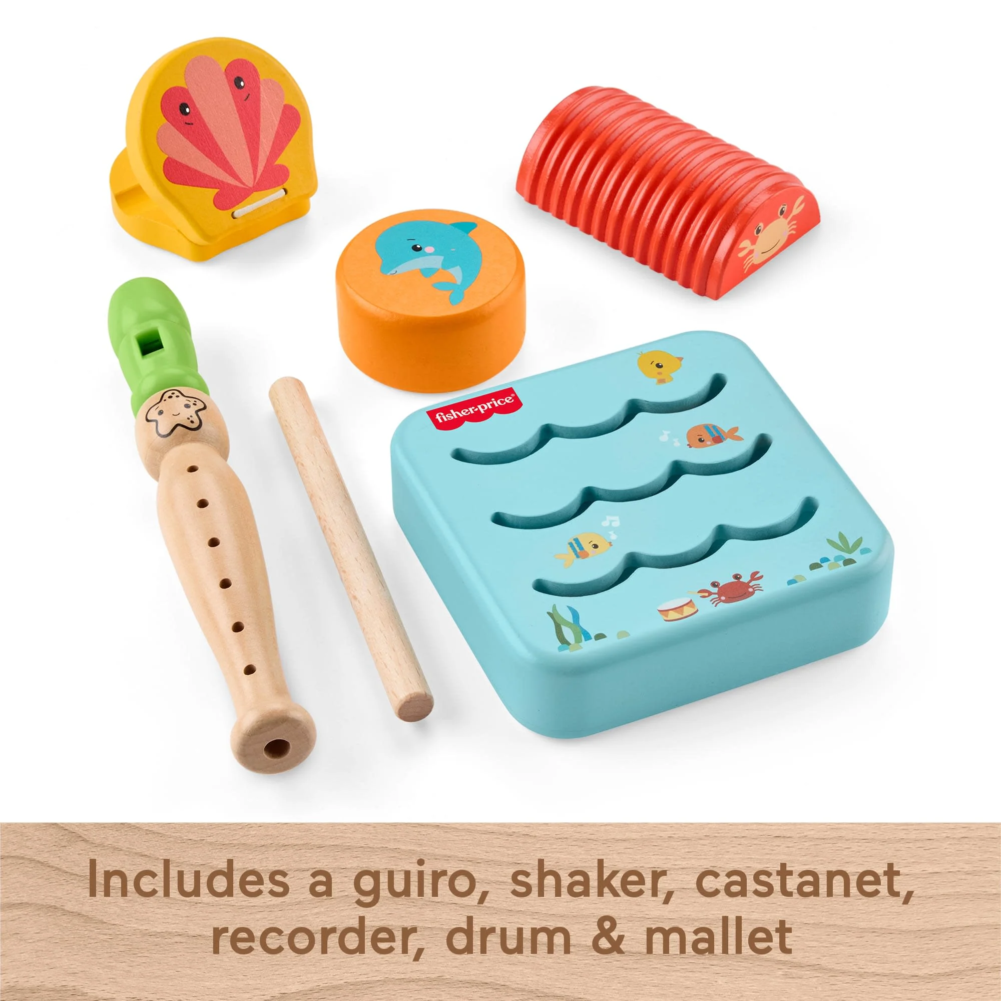 Fisher-Price Wooden Ocean Musical Gift Set For Toddlers & Kids, 6 Wood Pieces - Image 4