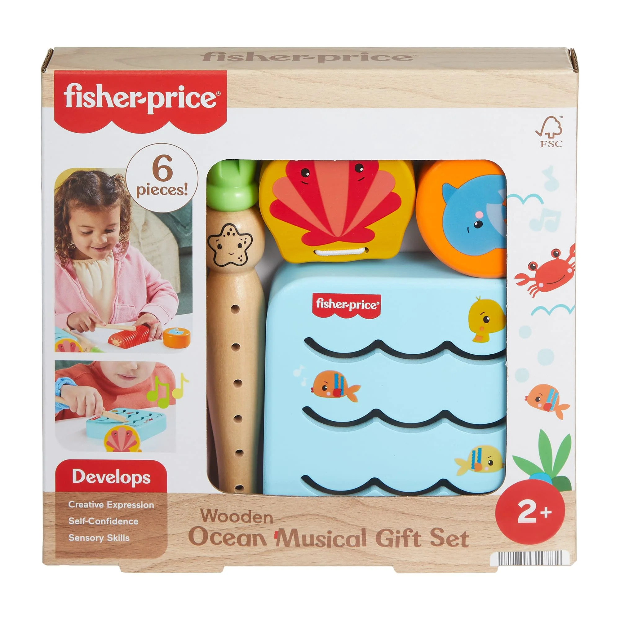 Fisher-Price Wooden Ocean Musical Gift Set For Toddlers & Kids, 6 Wood Pieces - Image 6