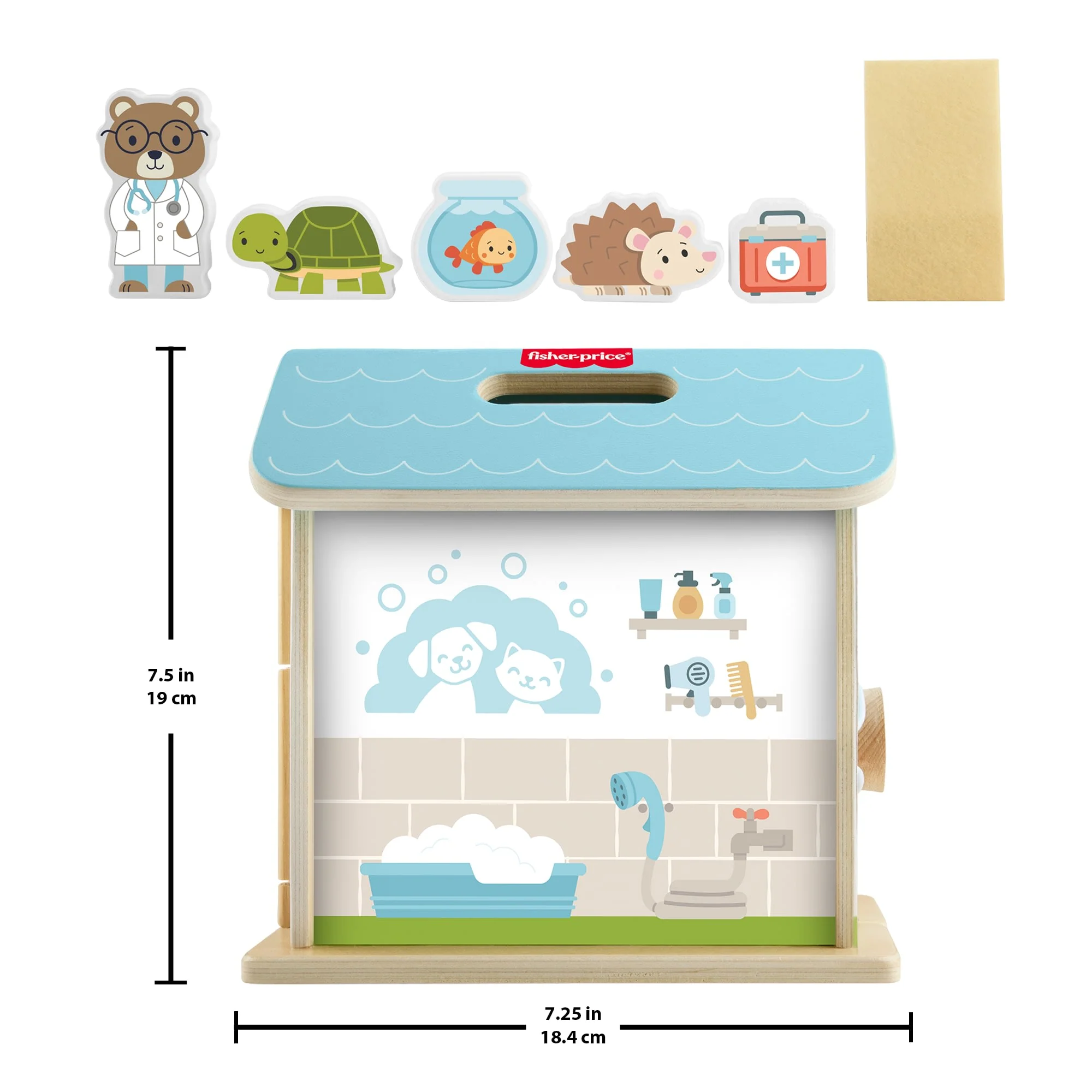 Fisher-Price Wooden On-The-Go Pet Animal Hospital With 6 Play Pieces For Preschool Kids - Image 6