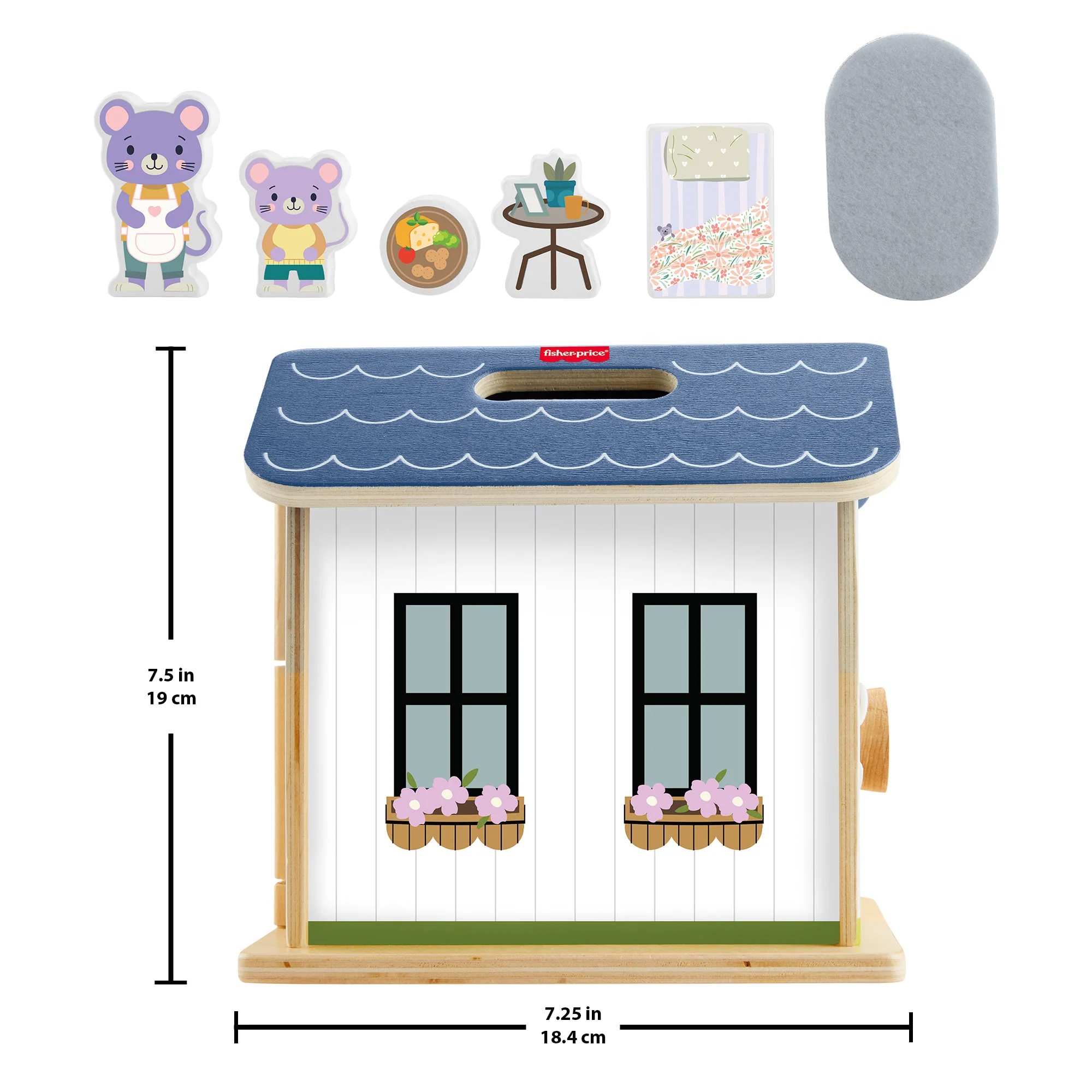 Fisher-Price Wooden On-The-Go Play House Dollhouse With 6 Play Pieces For Preschool Kids - Image 6