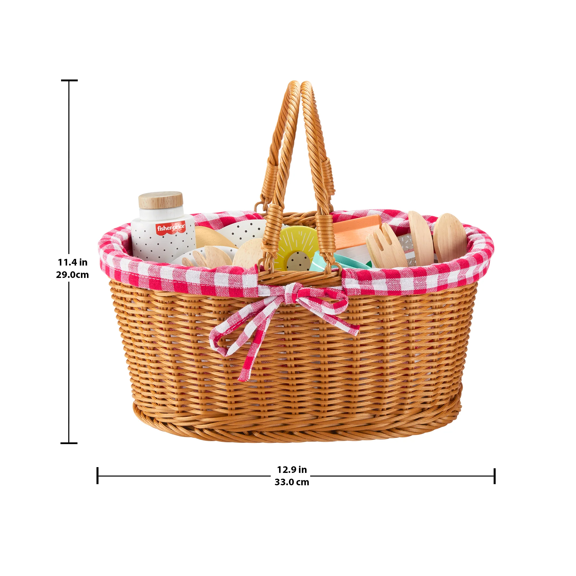 Fisher-Price Wooden Picnic Basket & Food Pretend Play Set For Preschool Kids, 31 Wood Pieces - Image 6