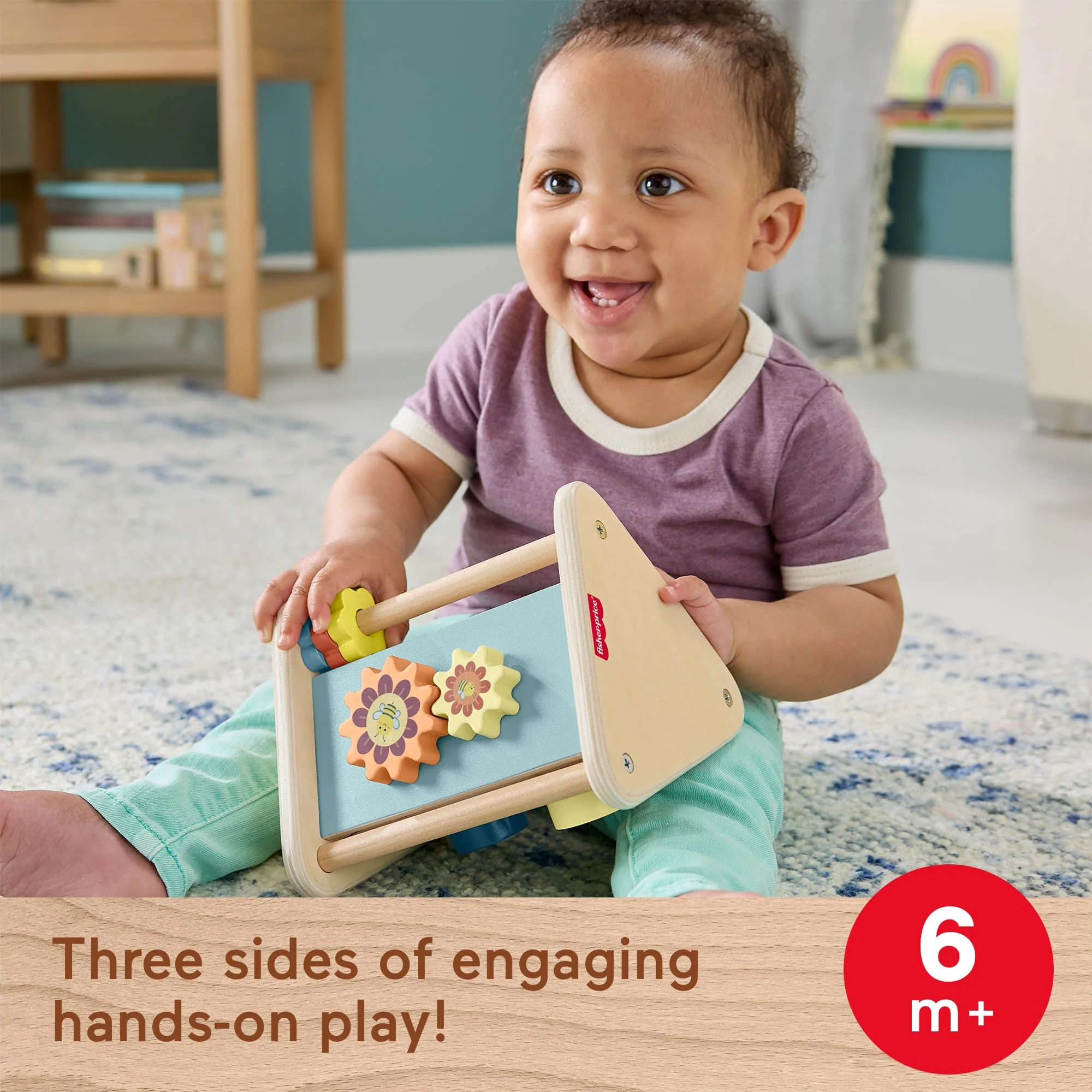 Fisher-Price Wooden Play Time Triangle, 3-Sided Fine Motor Activity Toy For Baby, 1 Wood Piece - Image 2
