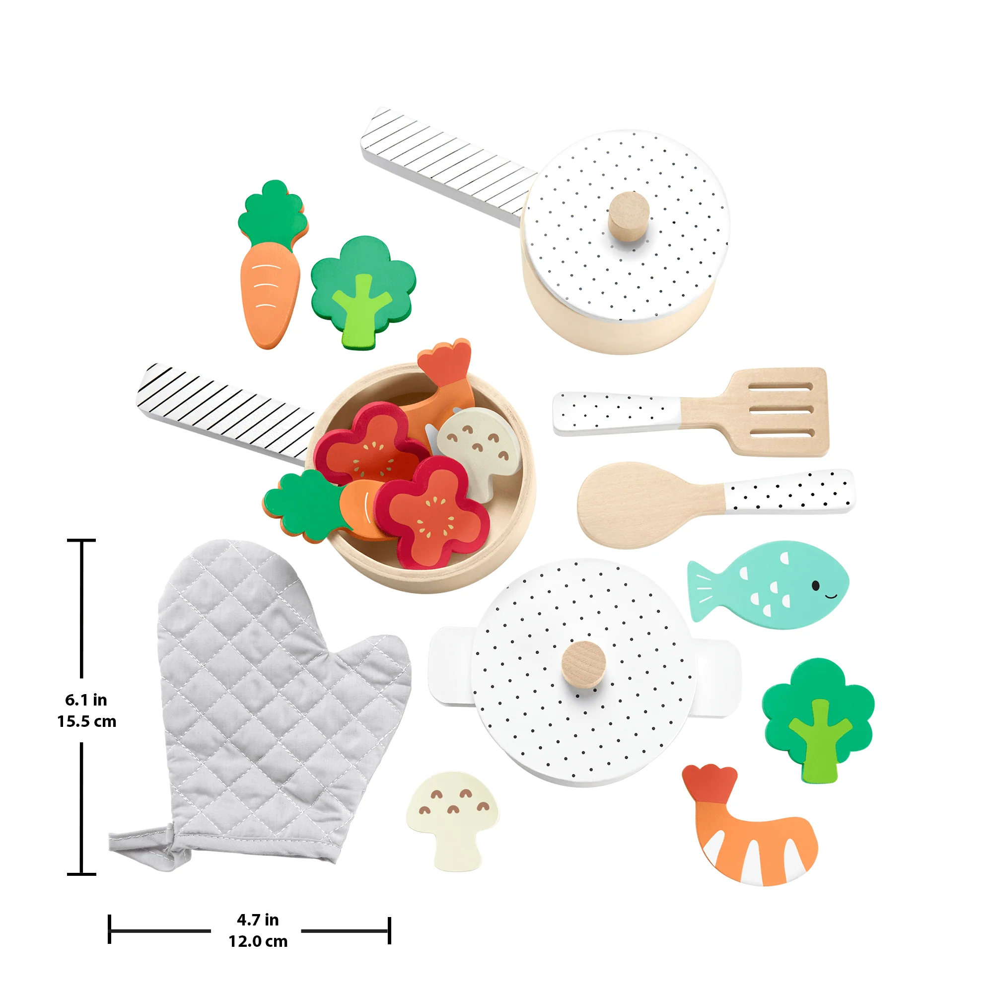 Fisher-Price Wooden Pots & Pans Set For Preschool Kitchen Pretend Play, 19 Wood Pieces - Image 4