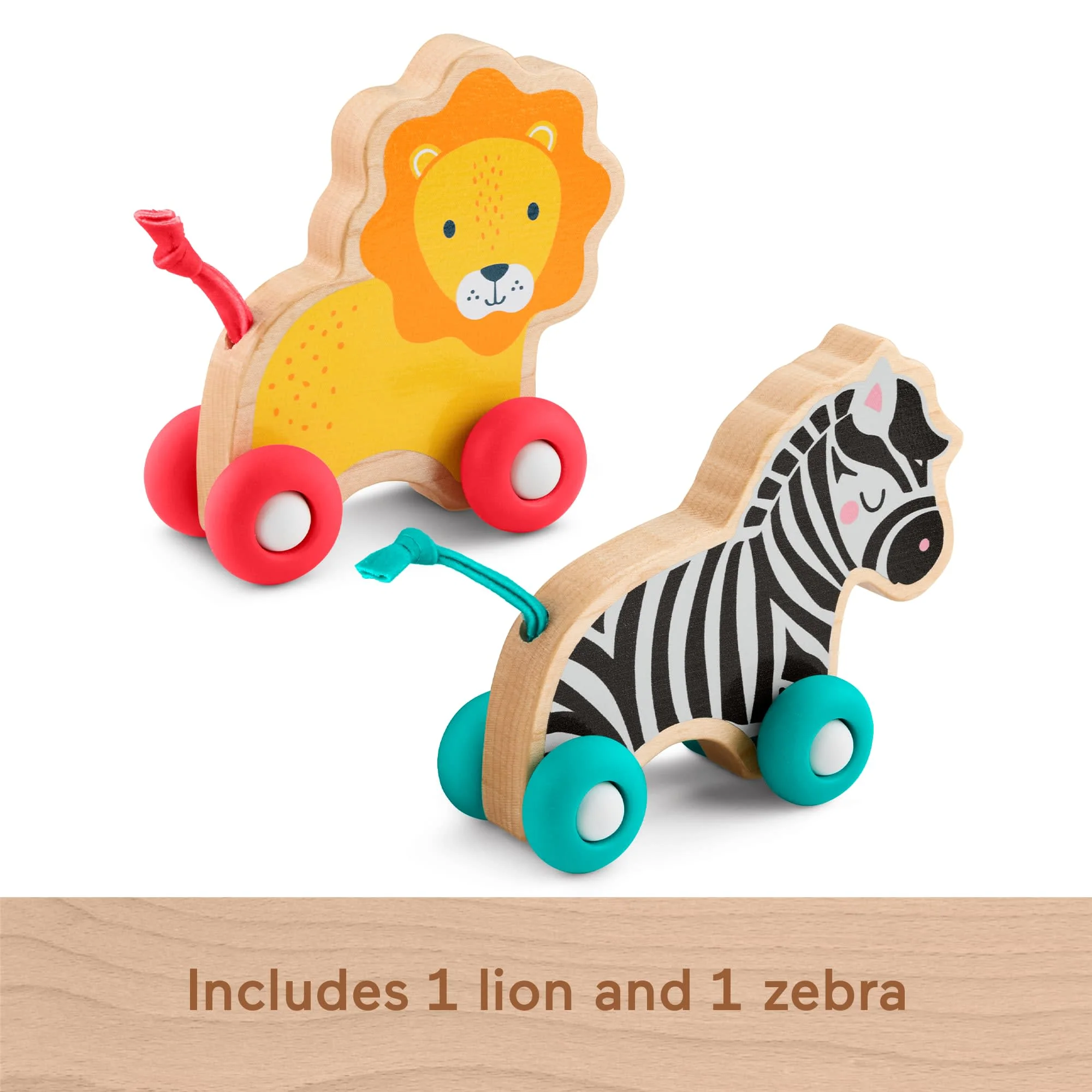 Fisher-Price Wooden Push Along Animals, Lion & Zebra Toy Vehicles For Baby Crawling Play - Image 5