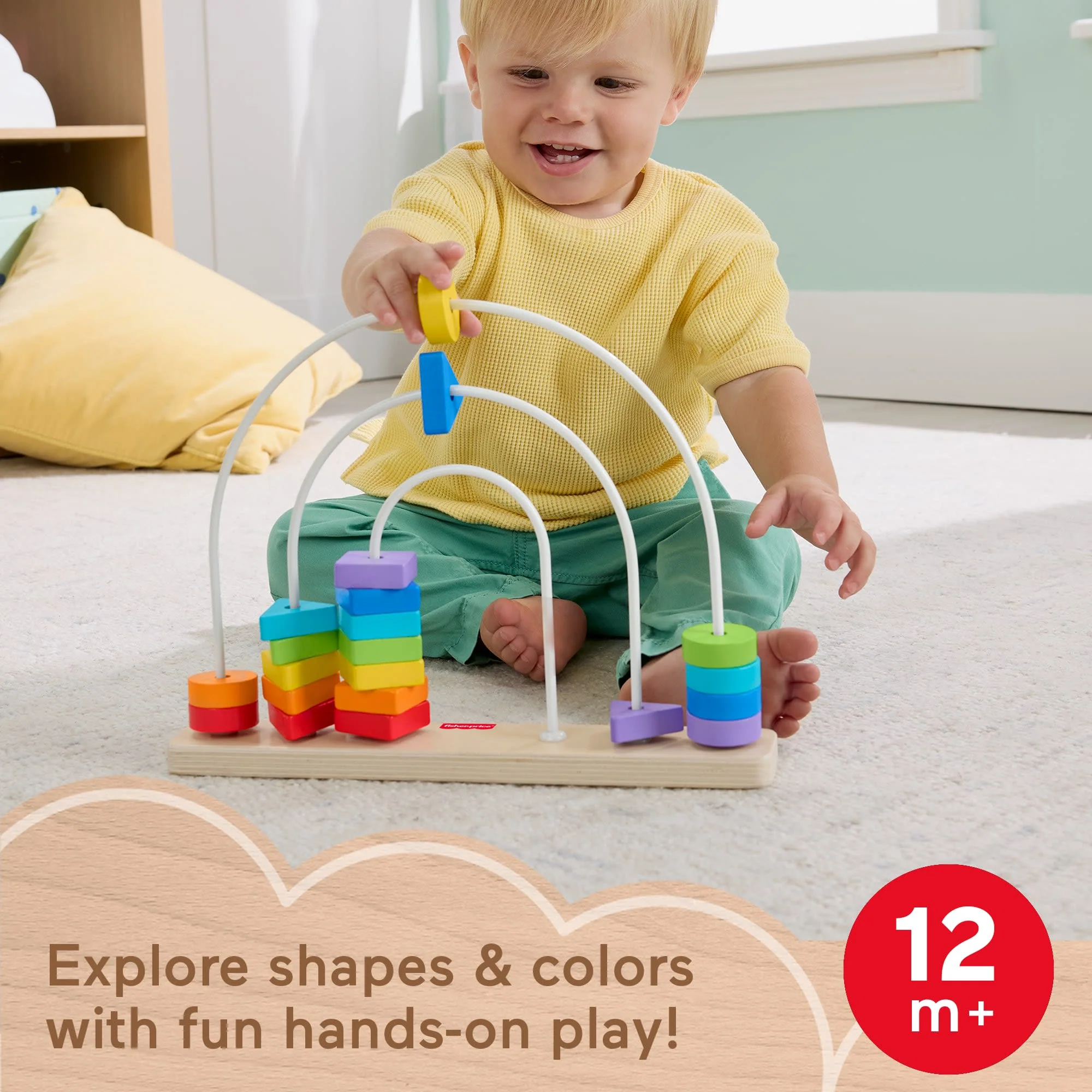 Fisher-Price Wooden Rainbow Bead Bar Maze, Baby & Toddler Developmental Toy, 1 Wood Piece - Image 2