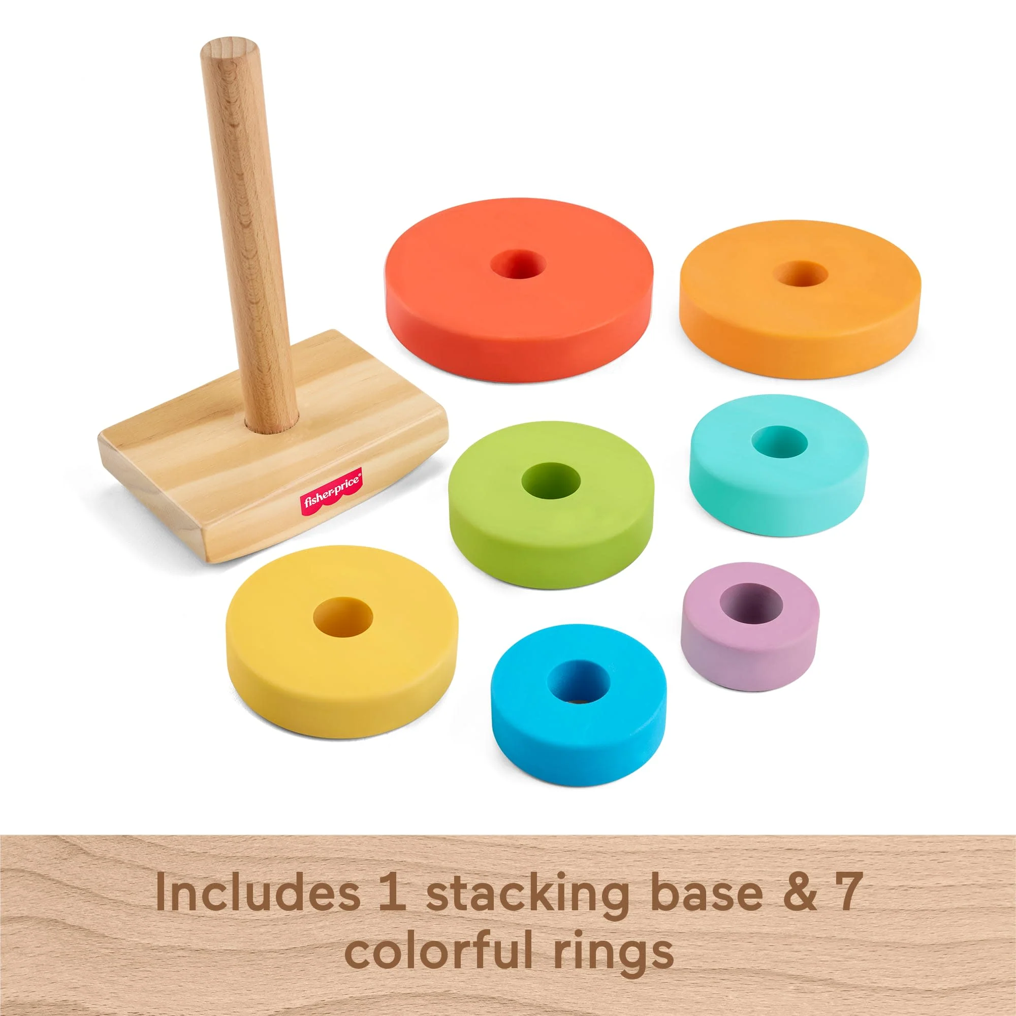 Fisher-Price Wooden Rock-A-Stack, Toddler Ring-Stacking Activity Toy With 8 Wood Pieces - Image 5
