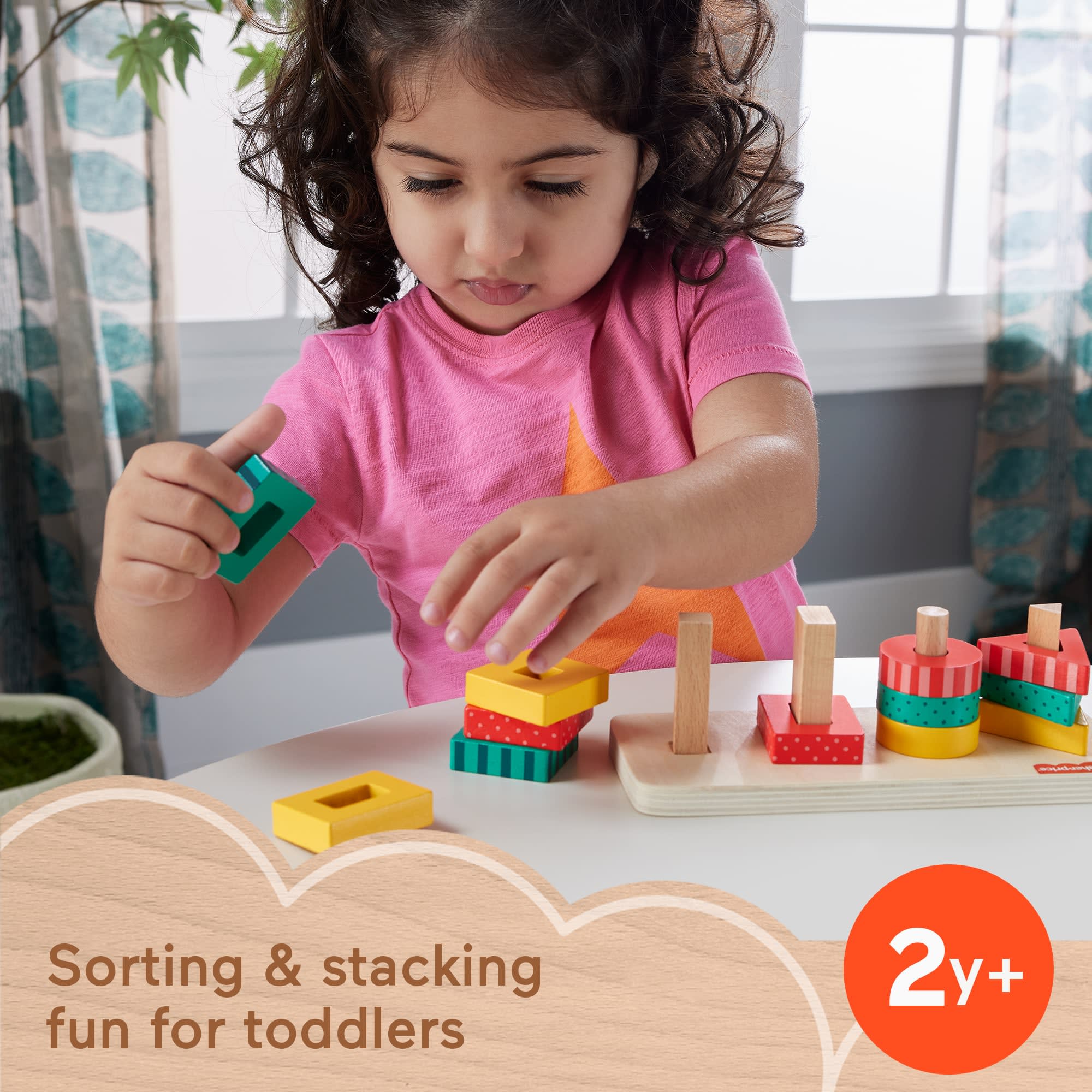 Fisher-Price Wood Toddler Toy Shape Stacker, 13-Piece Wooden Sorting Activity For Fine Motor Play Preschool Kids Ages 2+ Years - Image 2