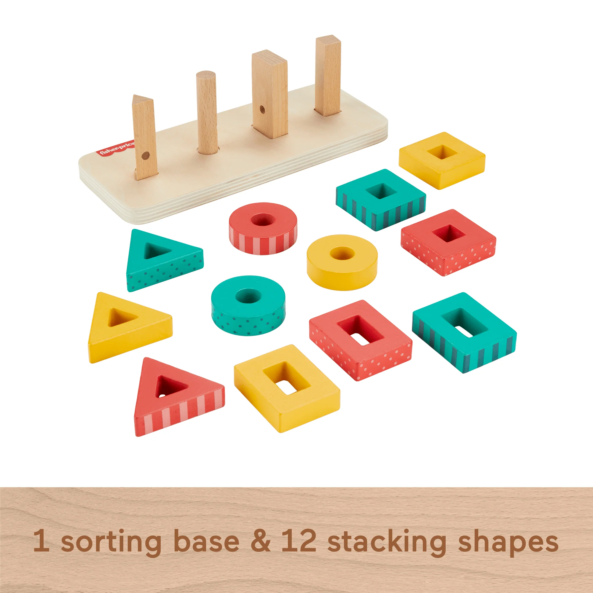 Fisher-Price Wood Toddler Toy Shape Stacker, 13-Piece Wooden Sorting Activity For Fine Motor Play Preschool Kids Ages 2+ Years - Image 4
