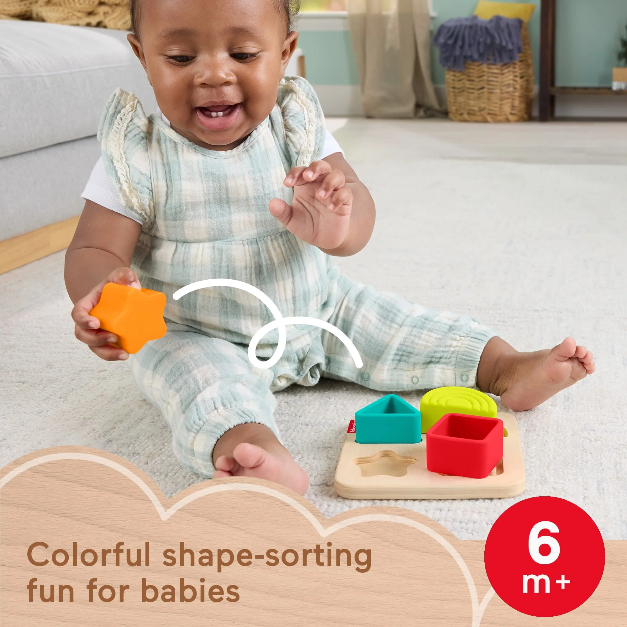 Fisher-Price Wooden Silicone Puzzle, Shape-Sorter Developmental Toy For Baby, 5 Pieces - Image 2