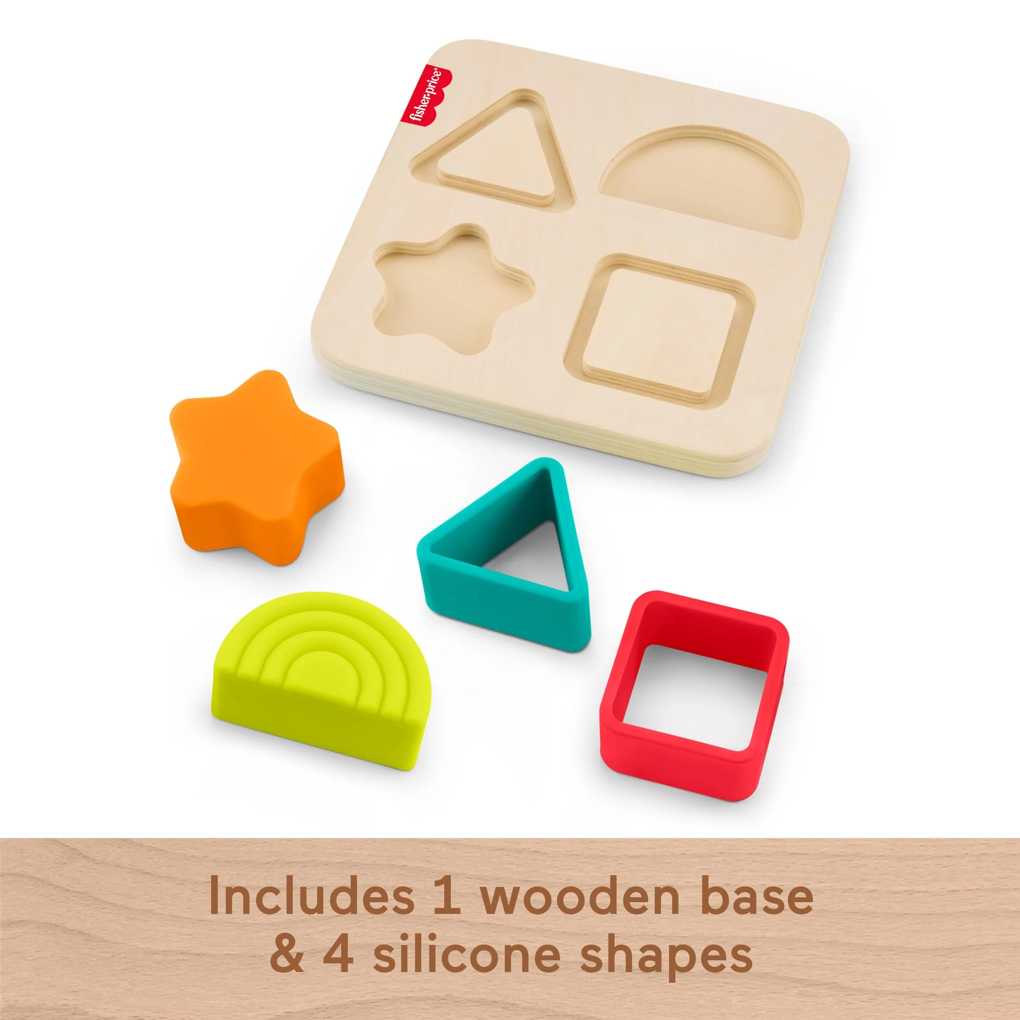 Fisher-Price Wooden Silicone Puzzle, Shape-Sorter Developmental Toy For Baby, 5 Pieces - Image 5