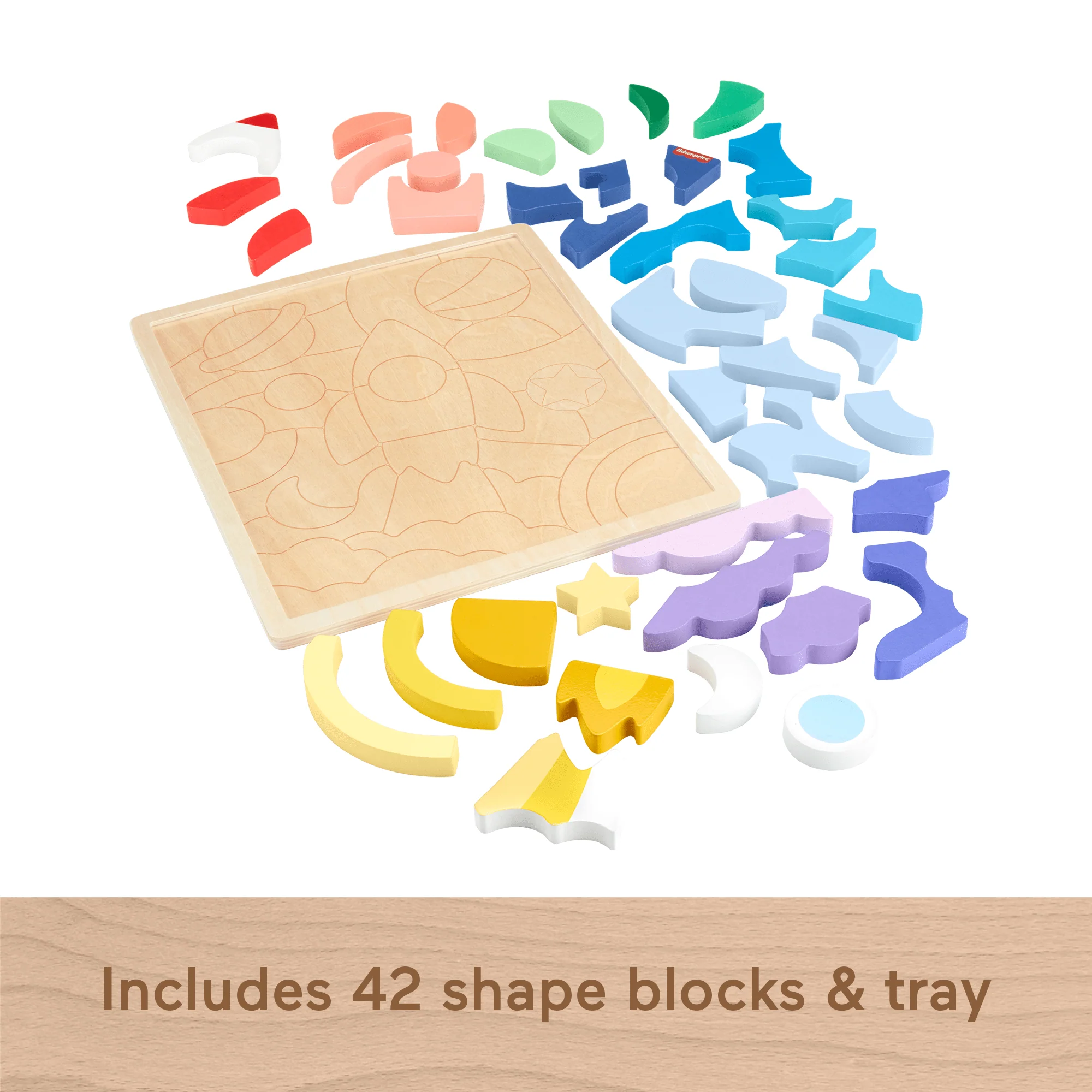 Fisher-Price Wooden Space Blocks Puzzle For Preschool Kids, 42 Wood Pieces - Image 4