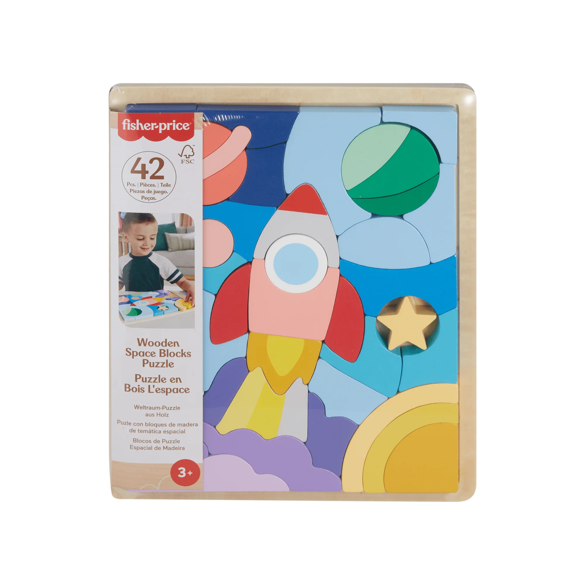 Fisher-Price Wooden Space Blocks Puzzle For Preschool Kids, 42 Wood Pieces - Image 6