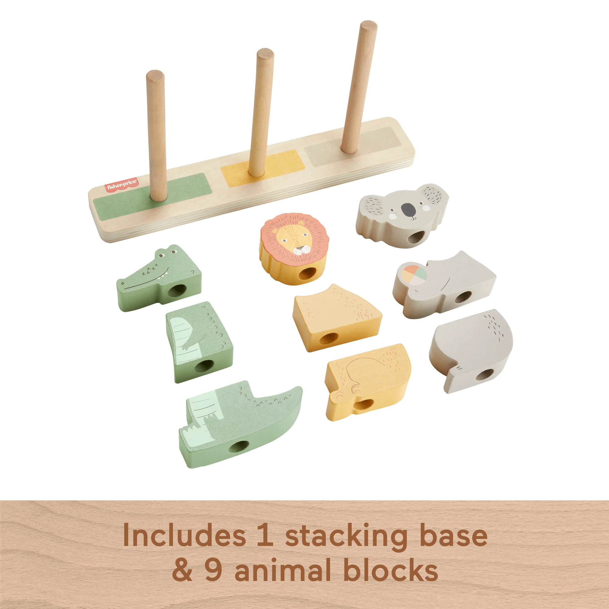 Fisher-Price Wooden Stack & Sort Animals Baby & Toddler Toy, 10 Wood Pieces - Image 4