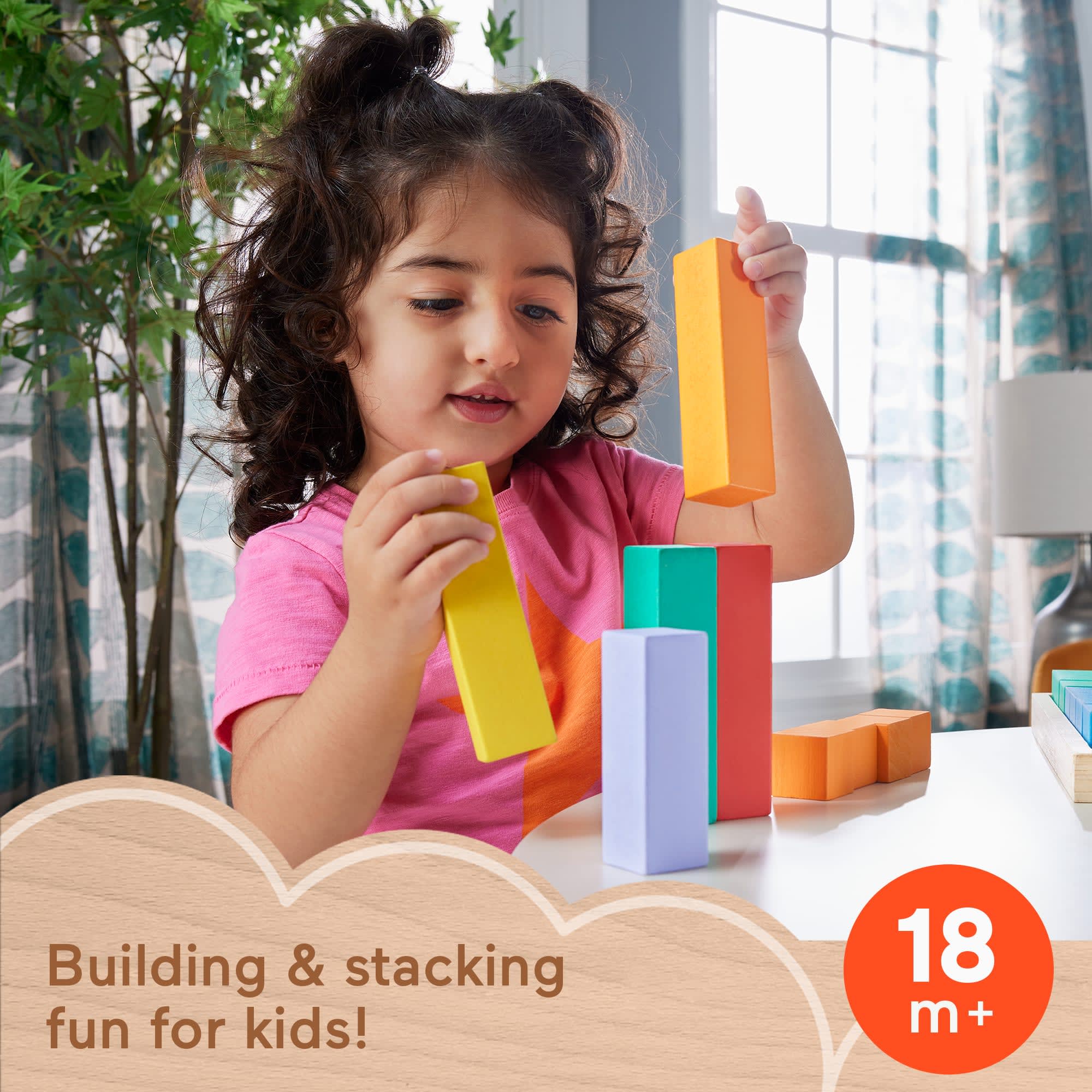 Fisher-Price Wooden Stacking Blocks Building Toy For Toddlers, 65 Wood Pieces - Image 2