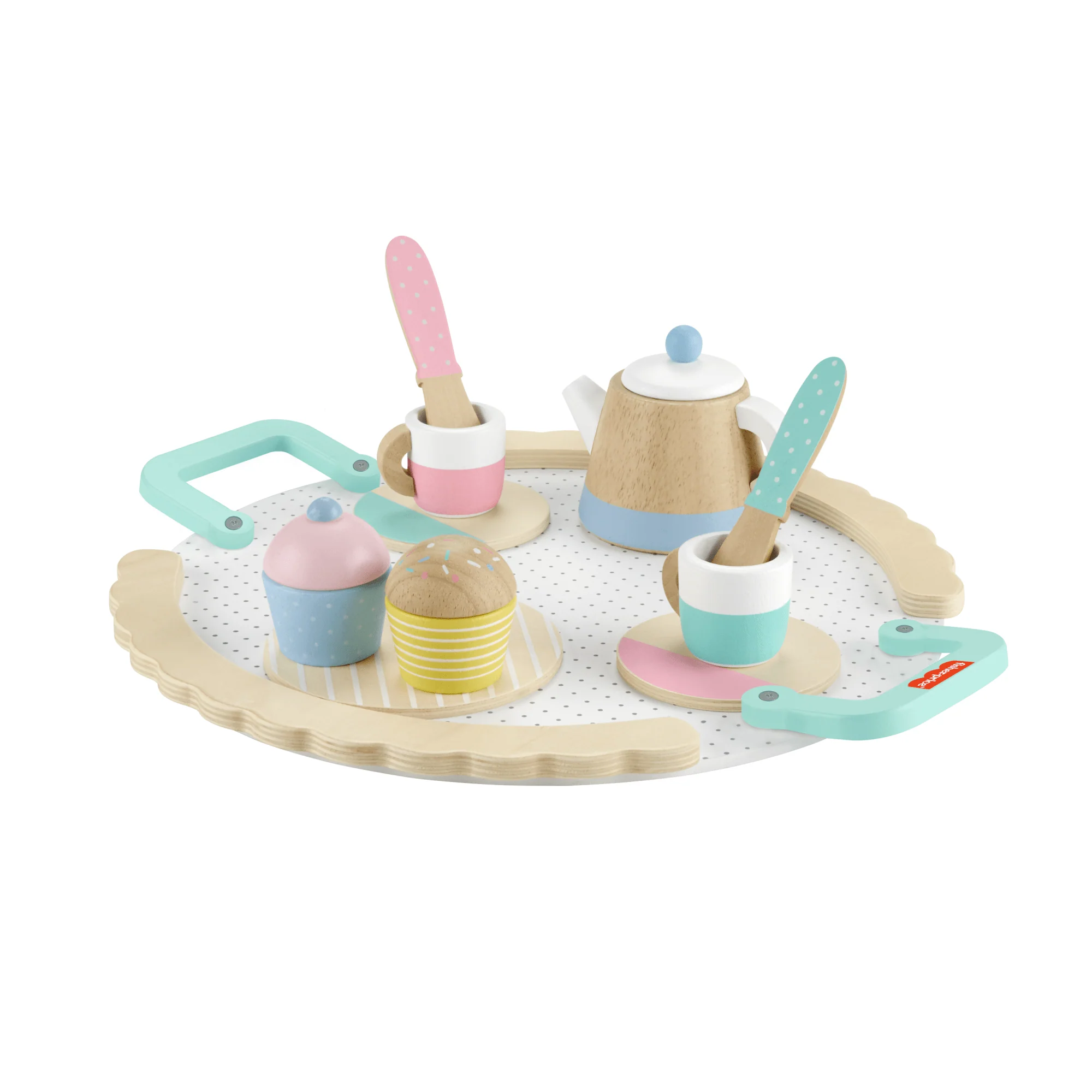 Fisher-Price Wood Pretend Play Toy Tea Set, 12-Piece Wooden Playset With Teapot, Cups & Saucers For Preschool Kids Ages 3+ Years - Image 6