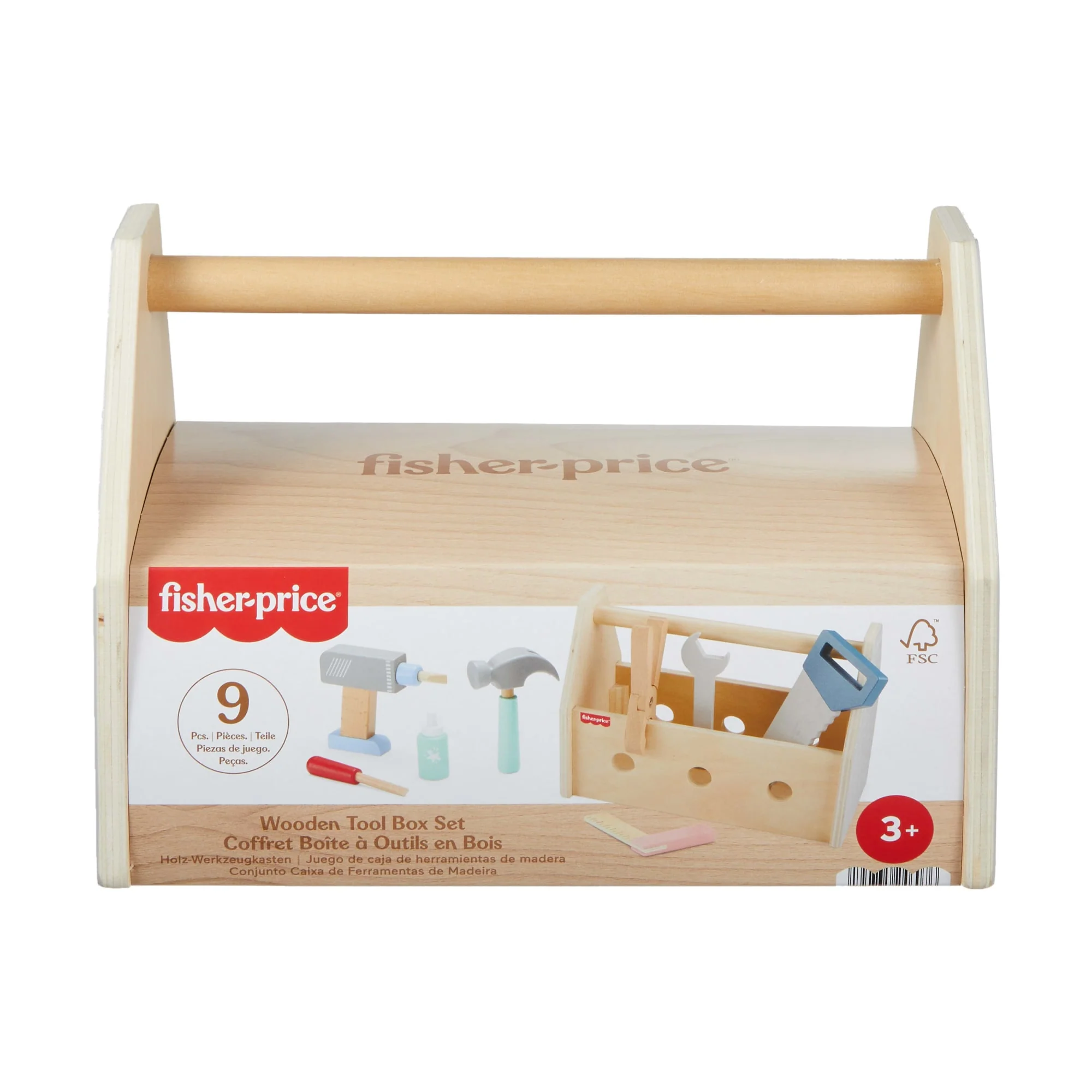Fisher-Price Wooden Tool Box Set For Preschool Pretend Play, 9 Wood Pieces - Image 5