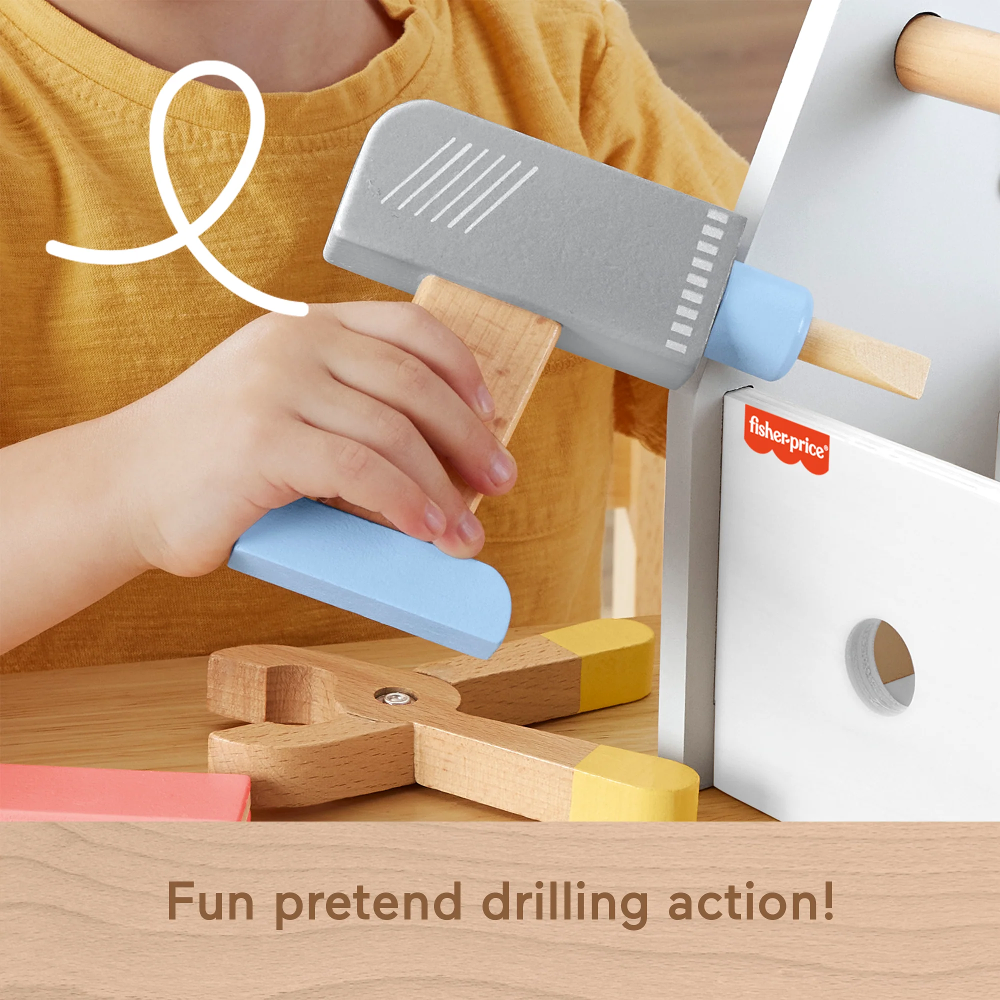 Fisher-Price Wooden Tool Box Set For Preschool Pretend Play, 9 Wood Pieces - Image 3