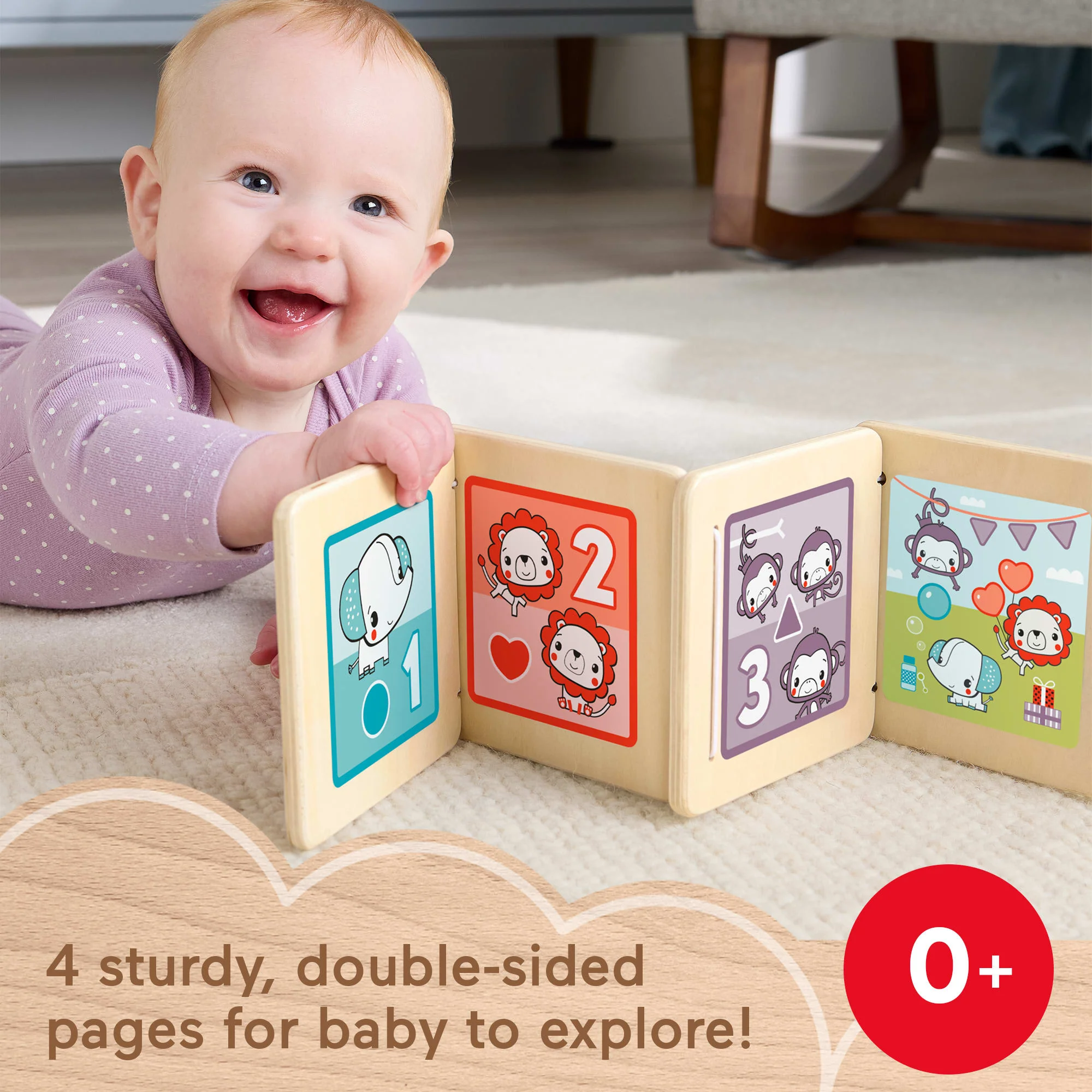 Fisher-Price Wooden Tummy Time Panel, Newborn Activity Toy With Mirror & High Contrast Designs - Image 2