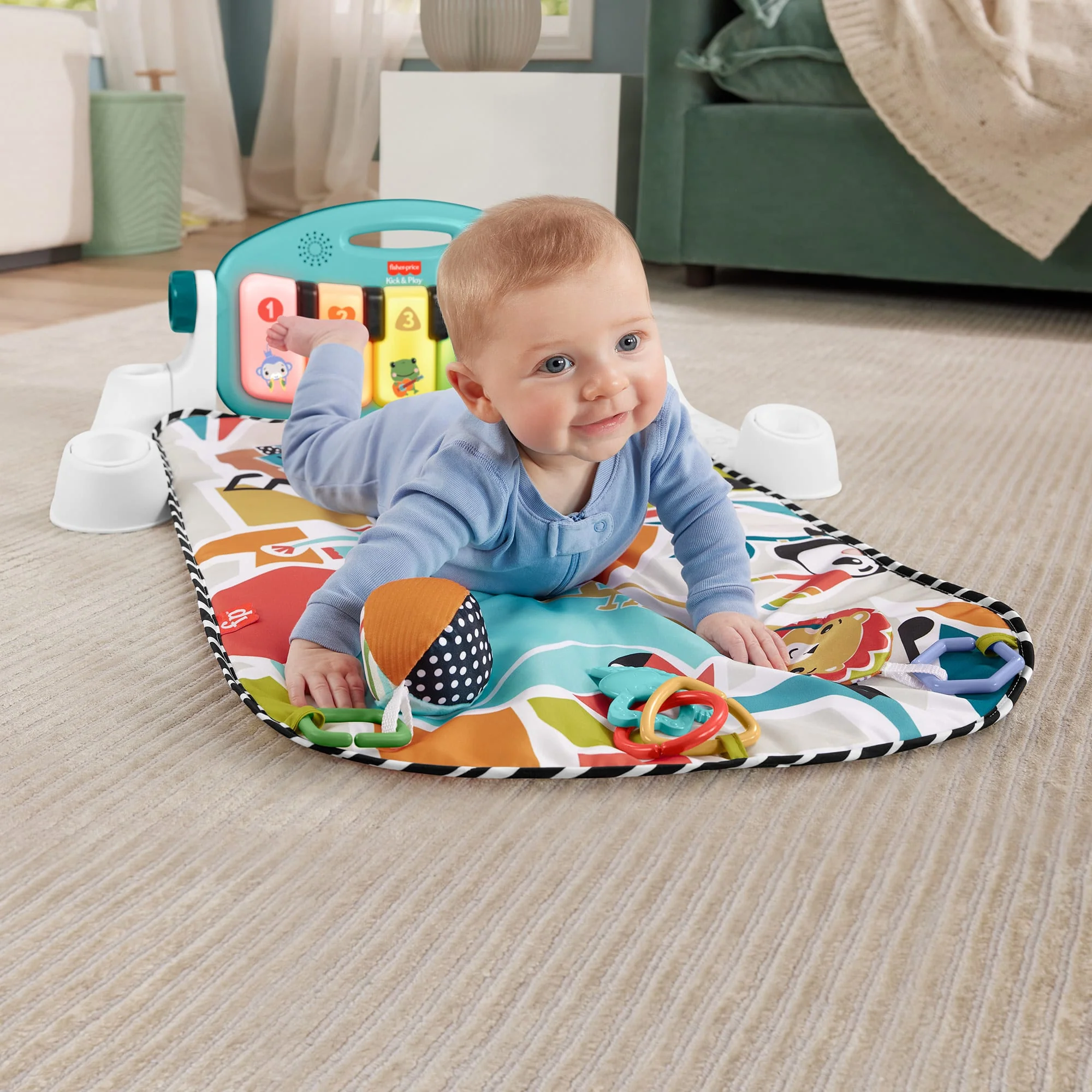 Fisher-Price  Tapis Piano Lumières et Apprentissage, Pour Bébé, Bleu - Image 3