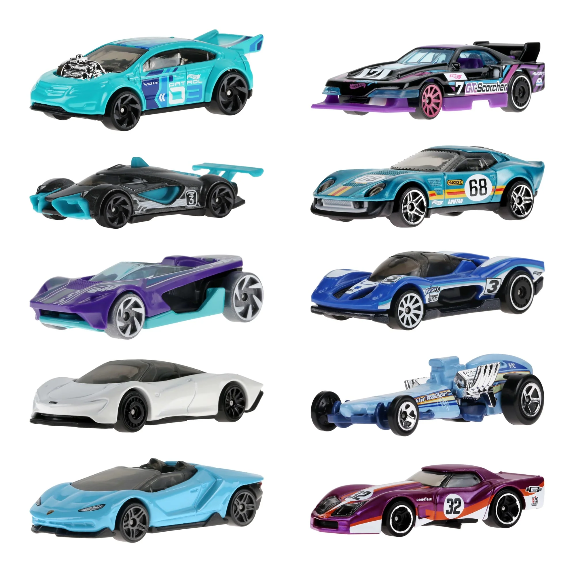 Hot Wheels Race Car 10-Pack, Set Of 10 1:64 Scale Toy Vehicles - Image 2