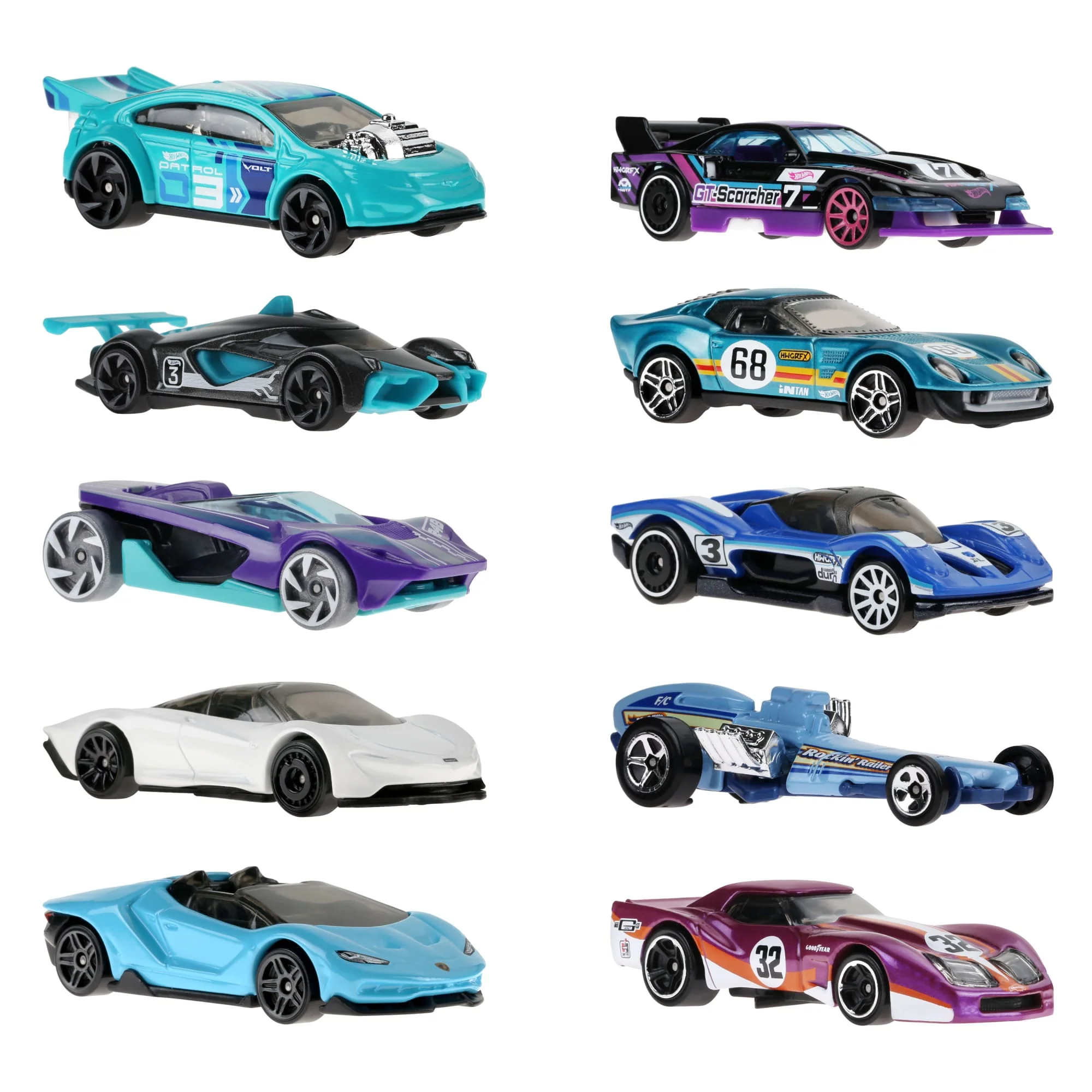 Hot Wheels Race Car 10-Pack, Set Of 10 1:64 Scale Toy Vehicles - Image 3