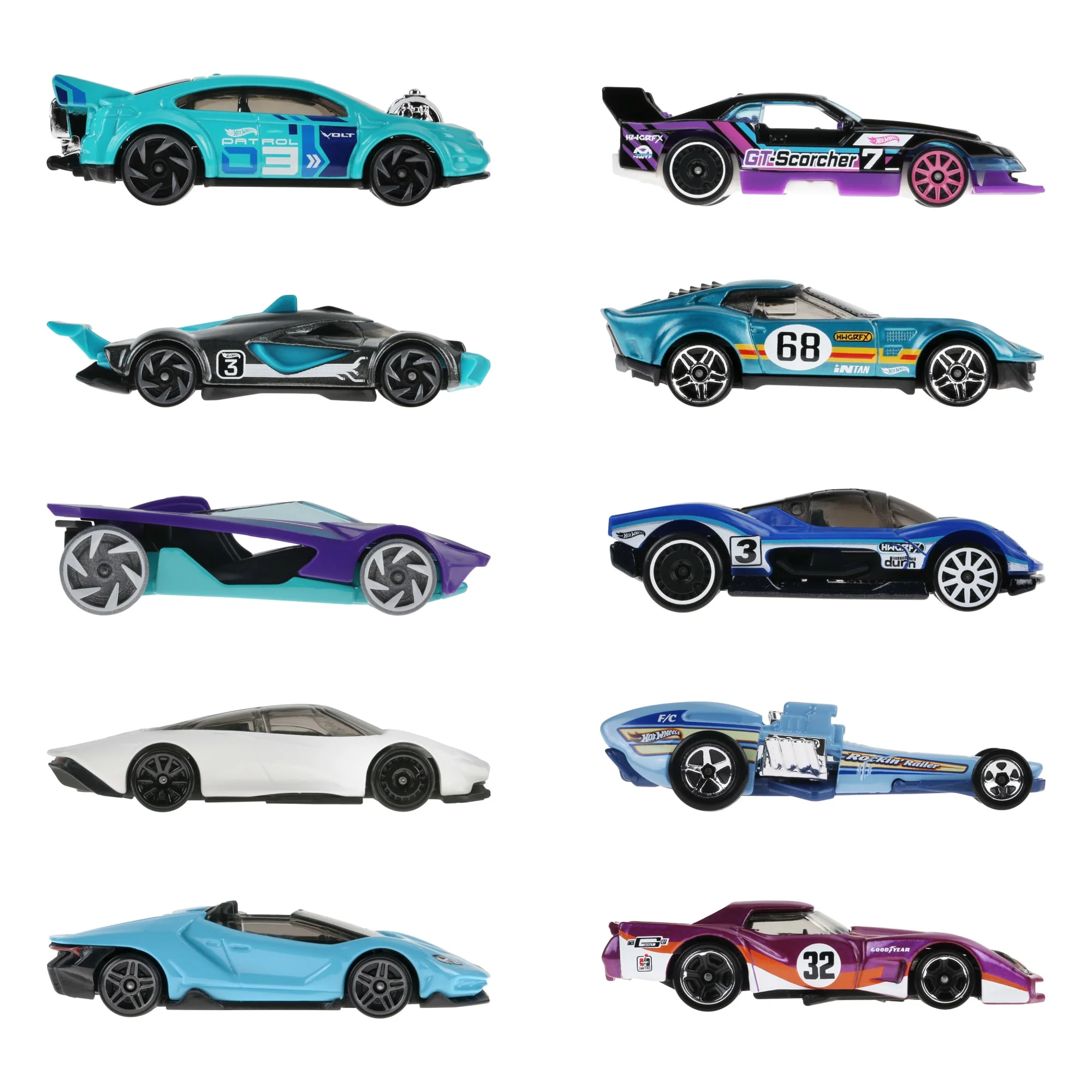Hot Wheels Race Car 10-Pack, Set Of 10 1:64 Scale Toy Vehicles - Image 4