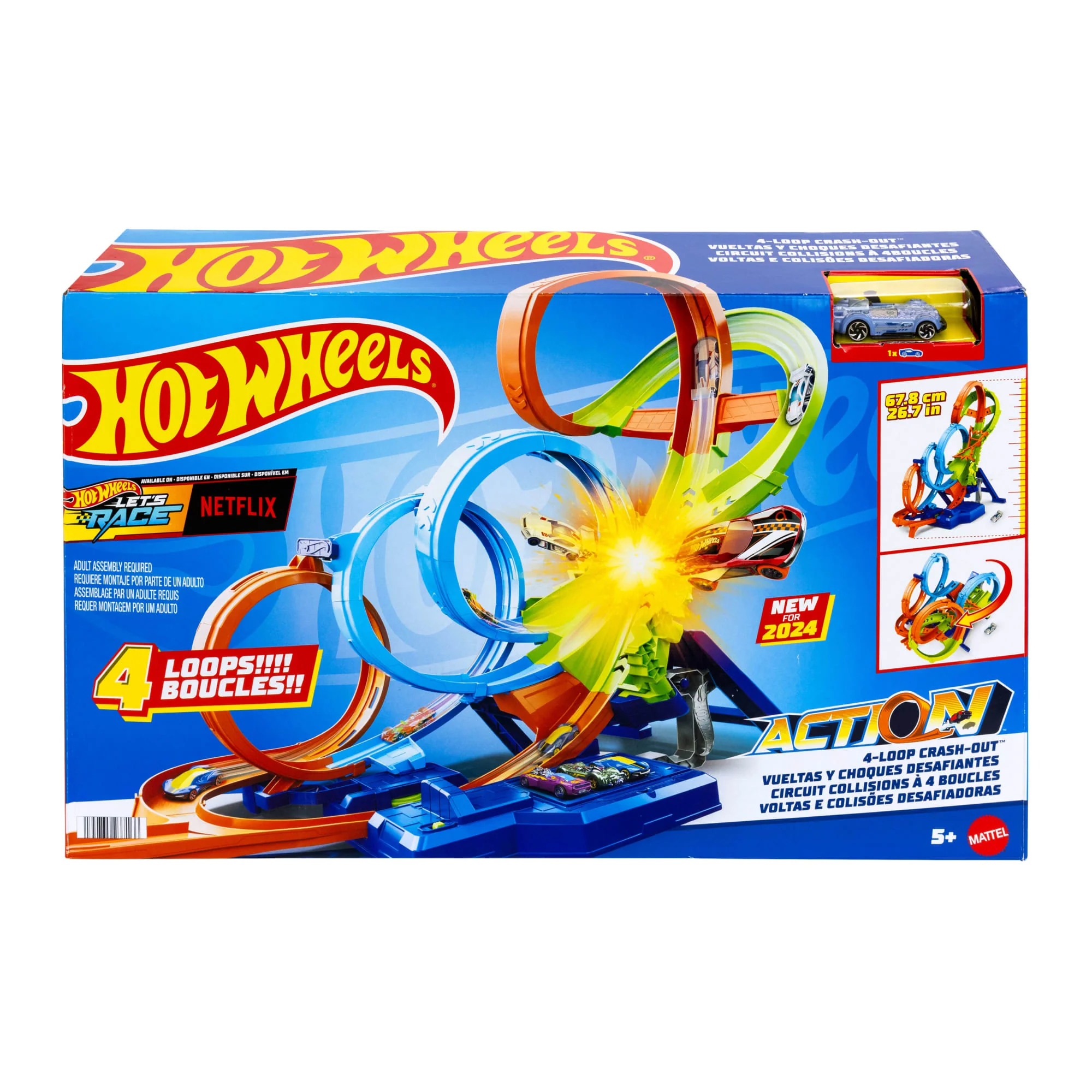 Hot Wheels Action 4-Loop Crash Out Track Set With Motorized Booster & 1:64 Scale Toy Car - Image 6