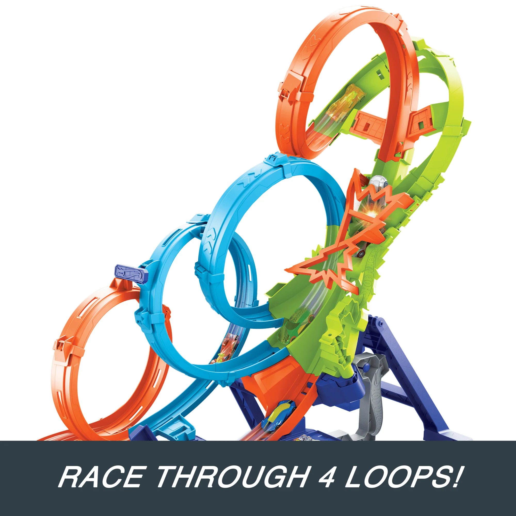 Hot Wheels Action 4-Loop Crash Out Track Set With Motorized Booster & 1:64 Scale Toy Car - Image 5