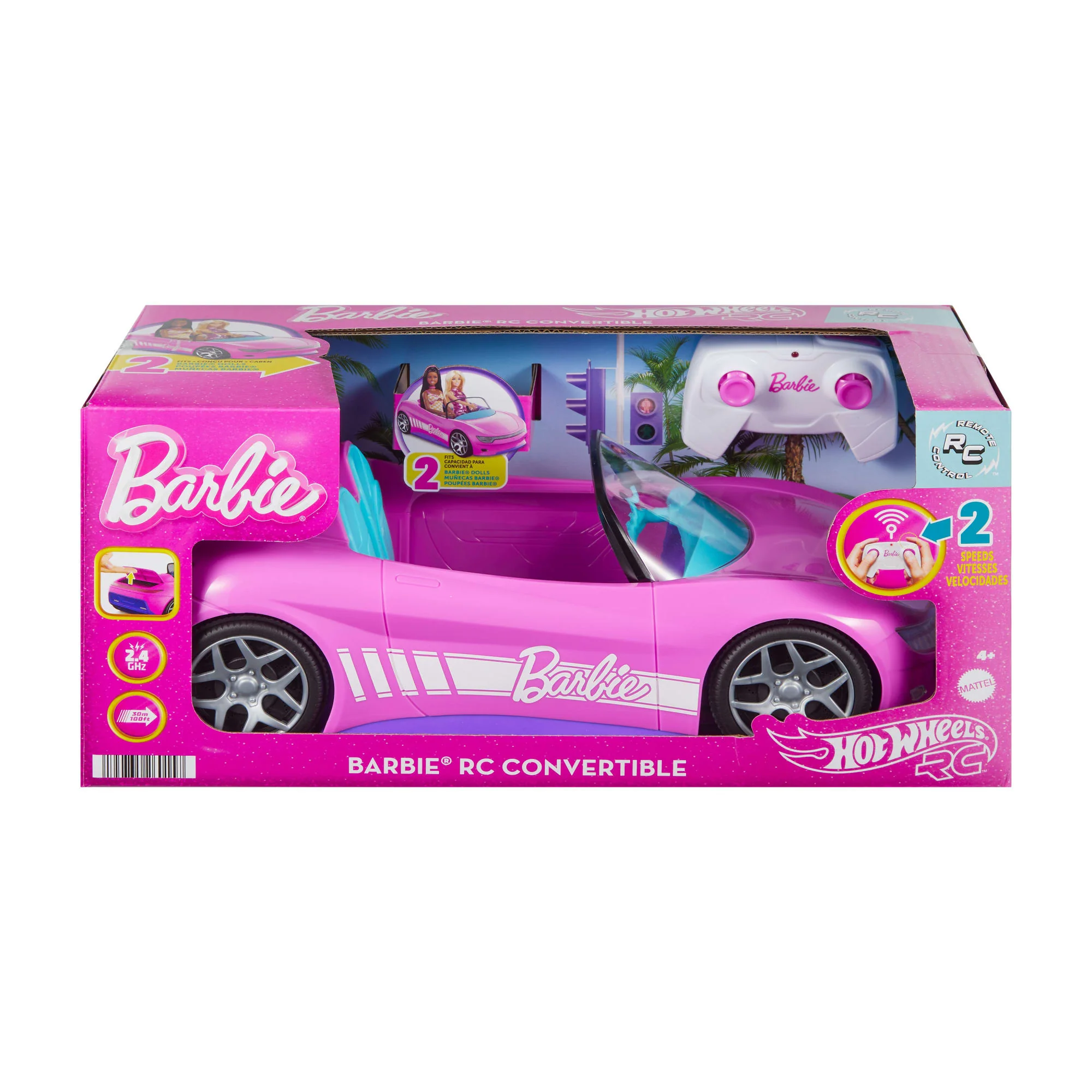 Hot Wheels RC Barbie Convertible, Battery-Powered Remote-Control Toy Car, Fits 2 Barbie Dolls - Image 6