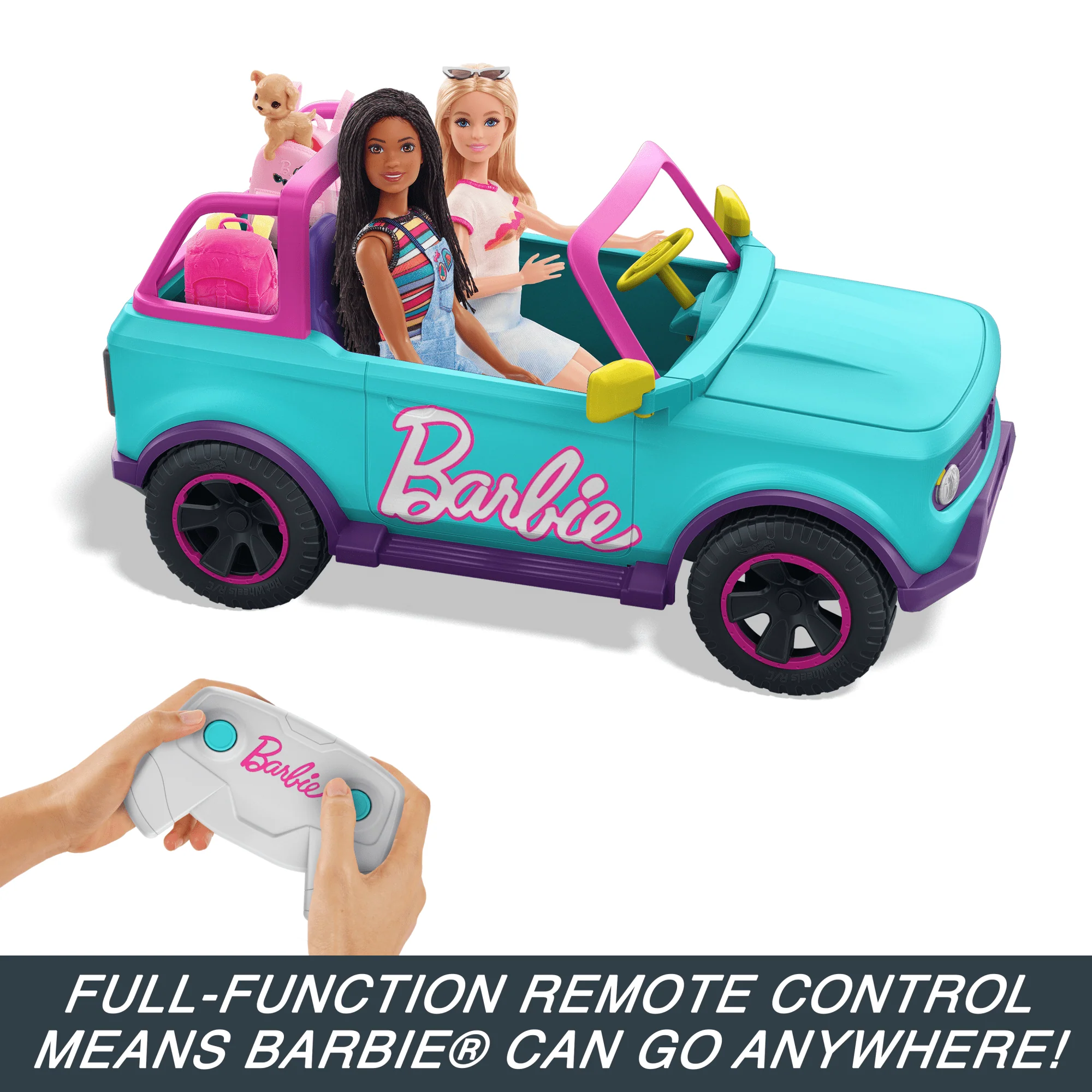 Hot Wheels Barbie RC Suv & Stickers, Battery-Powered Toy Truck, Fits 2 Barbie Dolls - Image 3