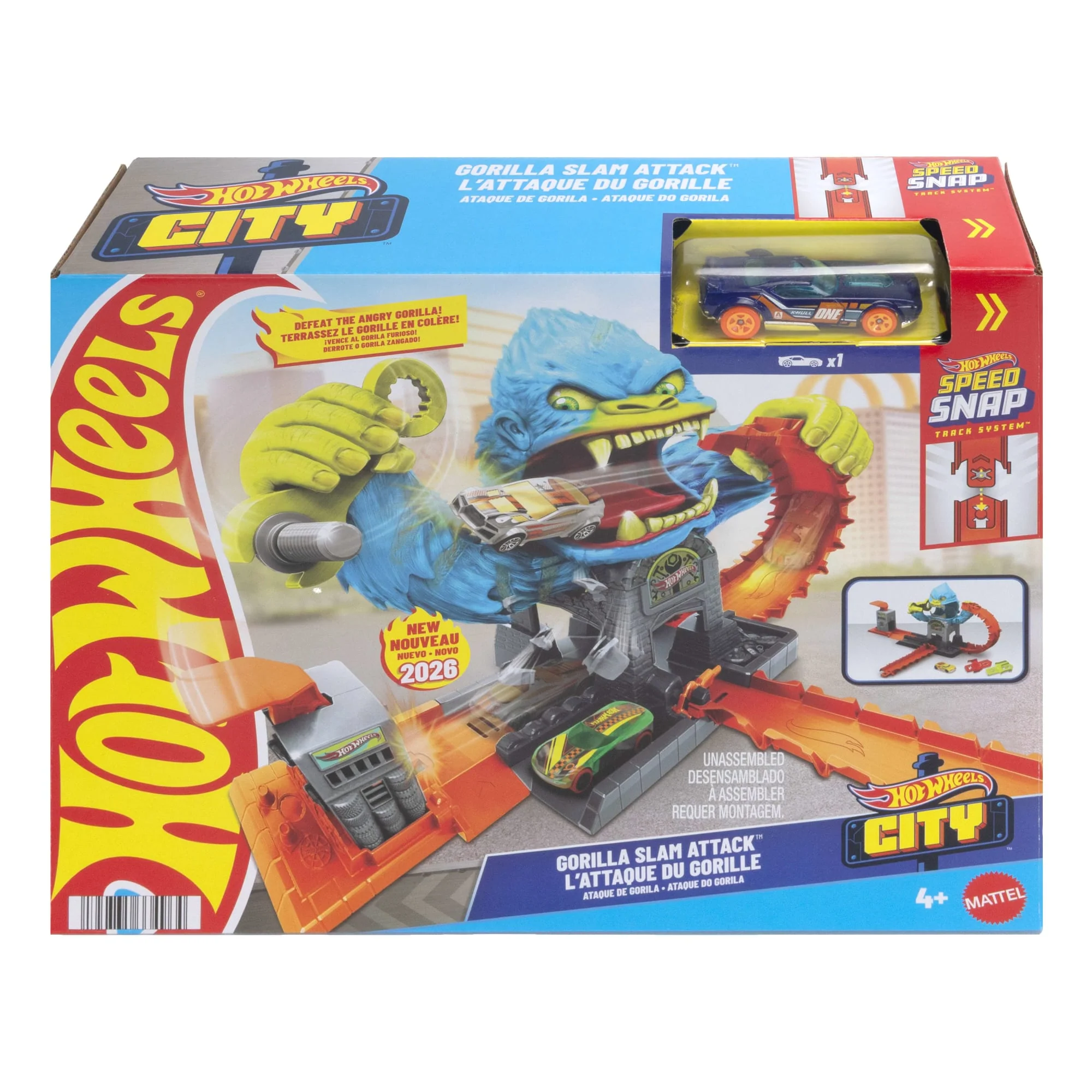 Hot Wheels City Gorilla Slam Attack Playset & Toy Car, Multiple Ways To Play, Speed Snap Track - Image 5