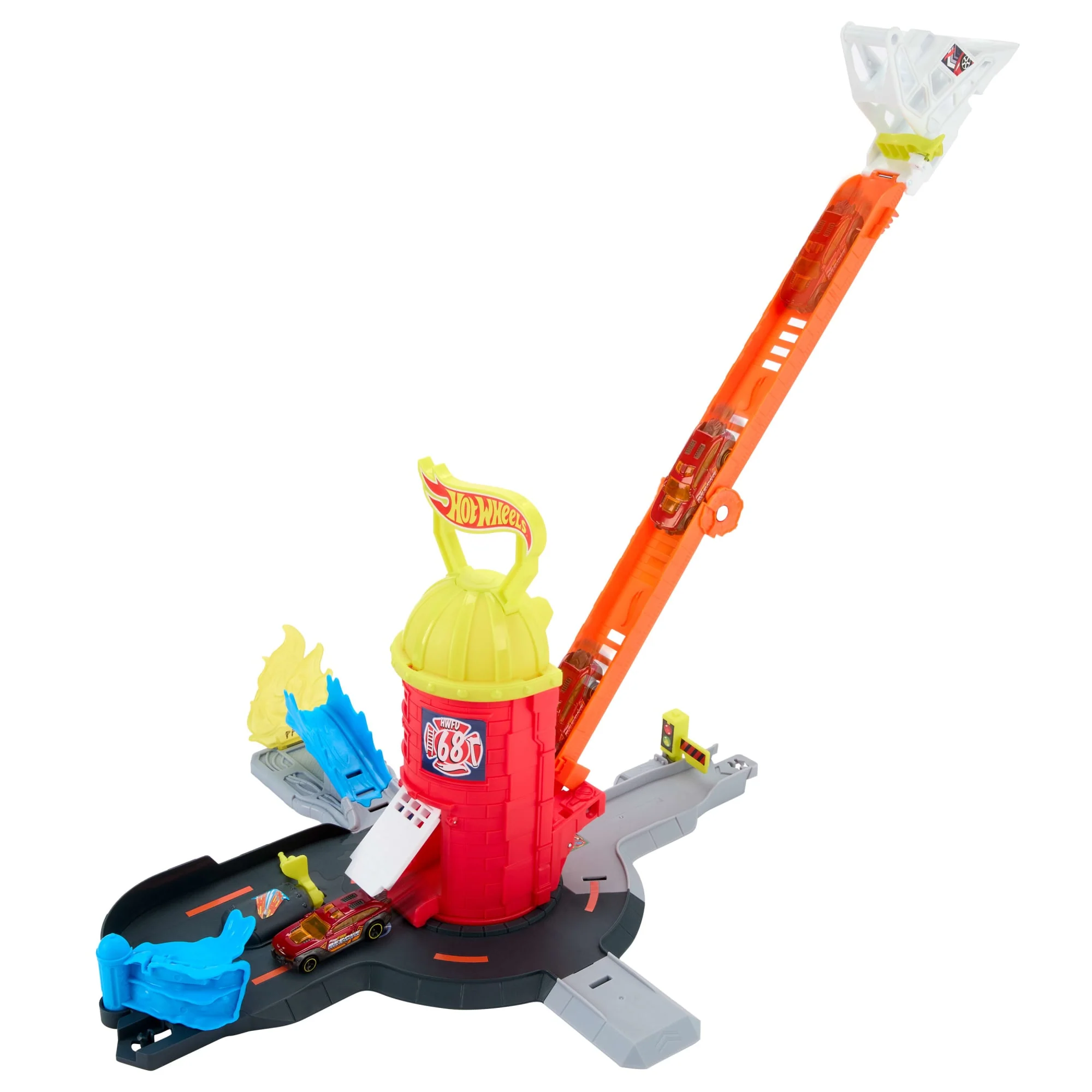 Hot Wheels City Super Fire Station Rescue Playset & 1:64 Scale Toy Car, Track Extends 16” - Image 4