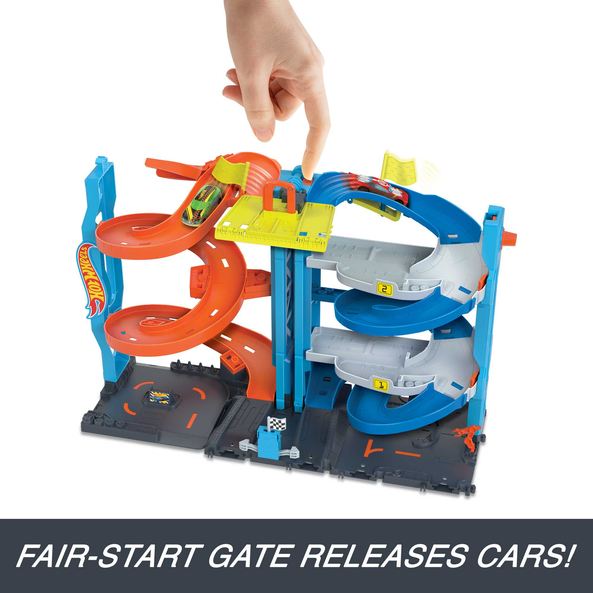 Hot Wheels City Track Set With 1 Toy Car, Transforming Race Tower Playset - Image 3