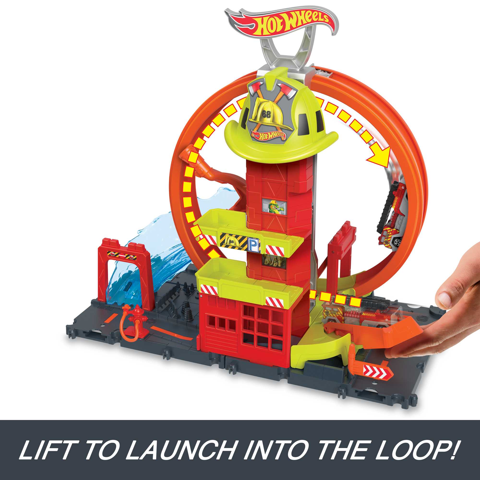 Hot Wheels City With 1 Toy Car, Super Loop Fire Station - Image 3