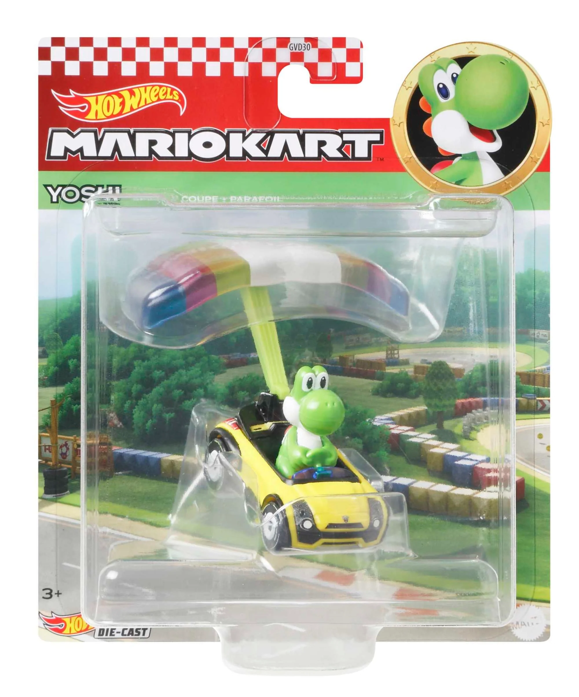 Hot Wheels Mario Kart Vehículo de Juguete Yoshi Sports Coupe con Paracaídas - Image 4