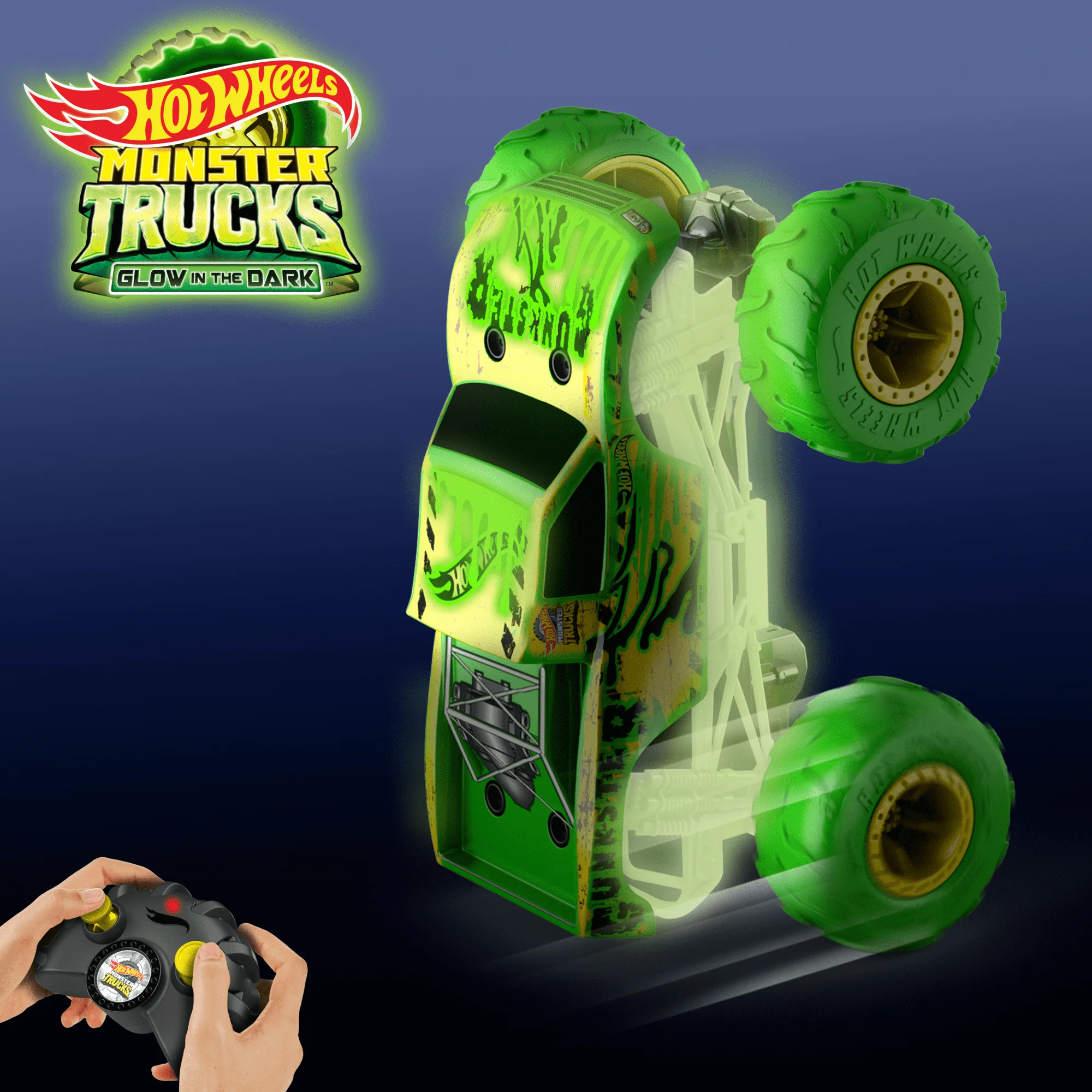 Hot Wheels Monster Trucks 1:15 Scale Gunkster Battery-Powered RC Truck, Glows in The Dark With All-Terrain Tires - Image 2