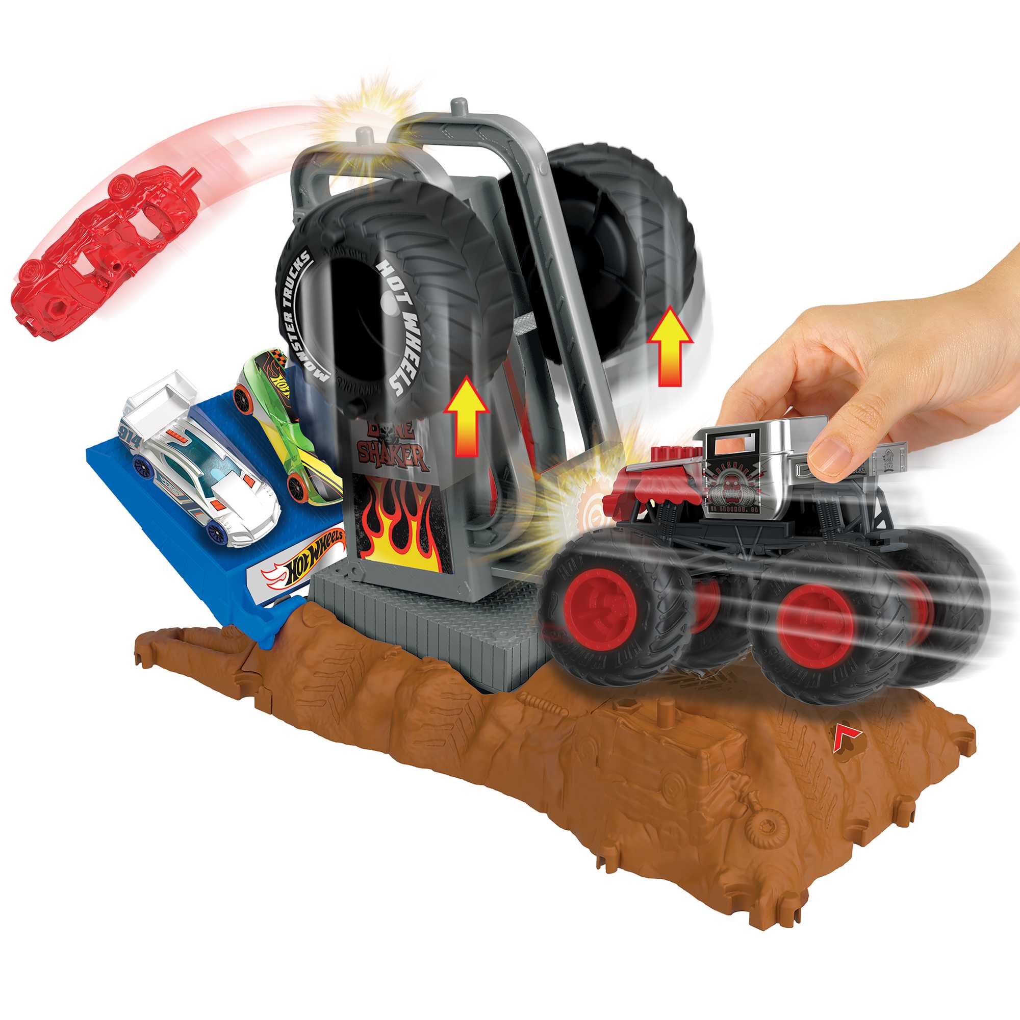 Hot Wheels Monster Trucks Arena Smashers Bone Shaker Tire Press Challenge Playset - Image 3