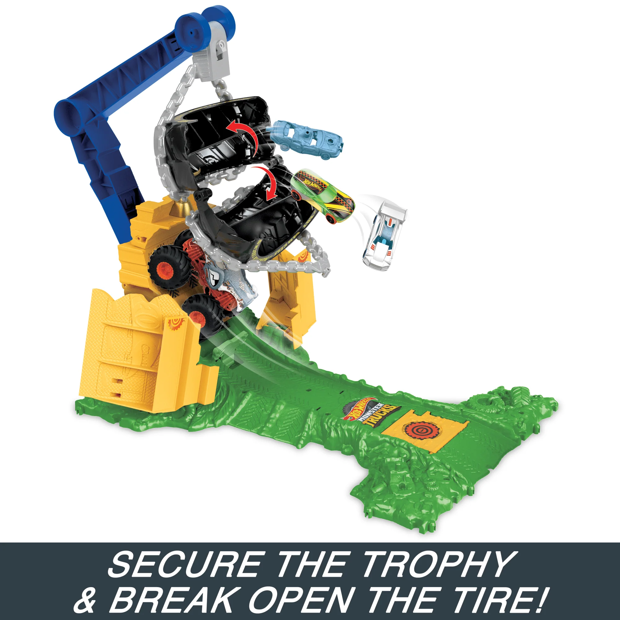 Hot Wheels Monster Trucks Rhinomite Chargin’ Challenge Playset With 1 Toy Truck & 2 Crushed Cars - Image 4