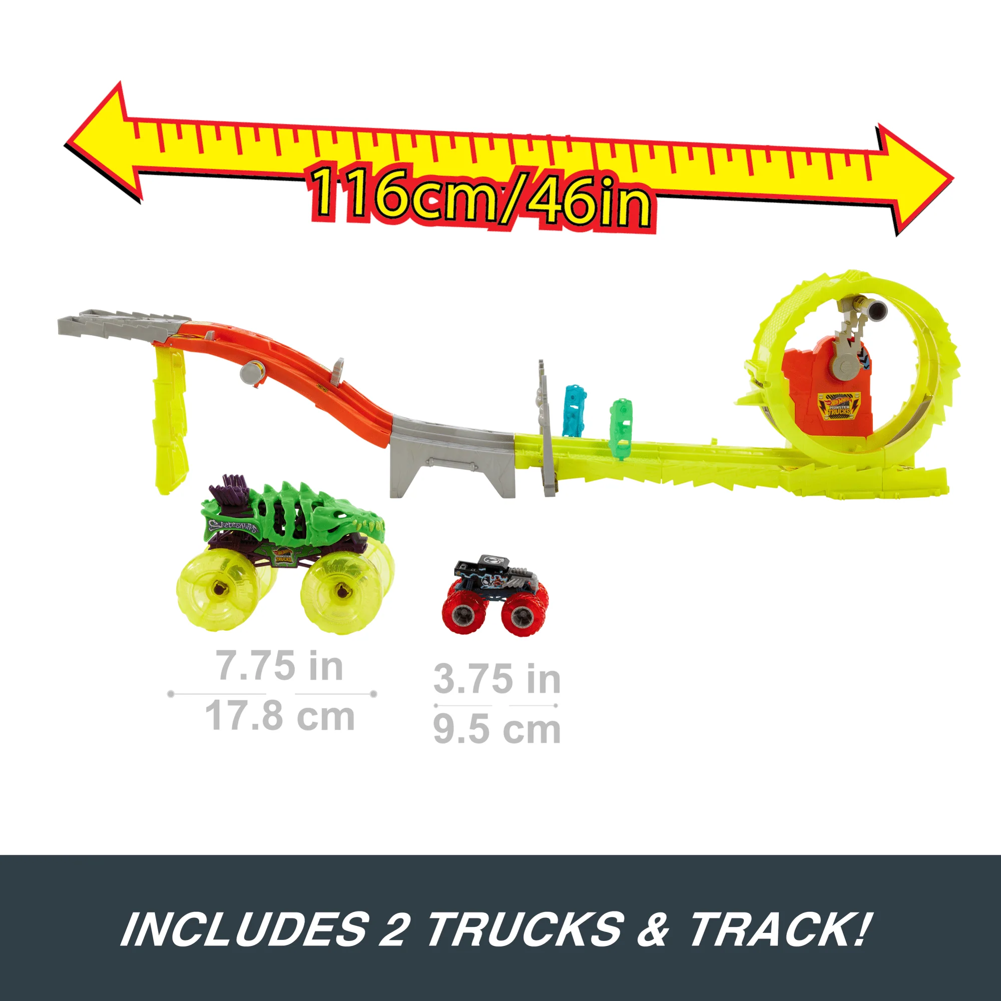 Hot Wheels Monster Trucks Power Smashers Charge & Chase Challenge Track Set With Oversized Skelesaurus, 1:64 Scale Bone Shaker & 2 Crushed Cars - Image 3