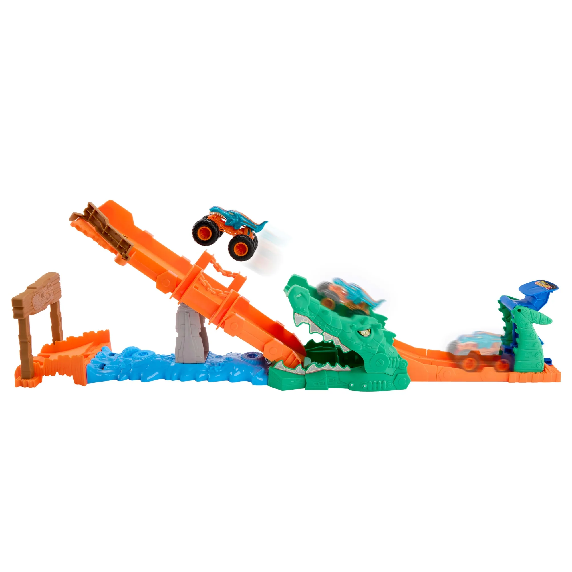 Hot Wheels Monster Trucks Crocodile Crash Challenge Playset & 1:64 Scale MEGA-Wrex Toy Vehicle - Image 6