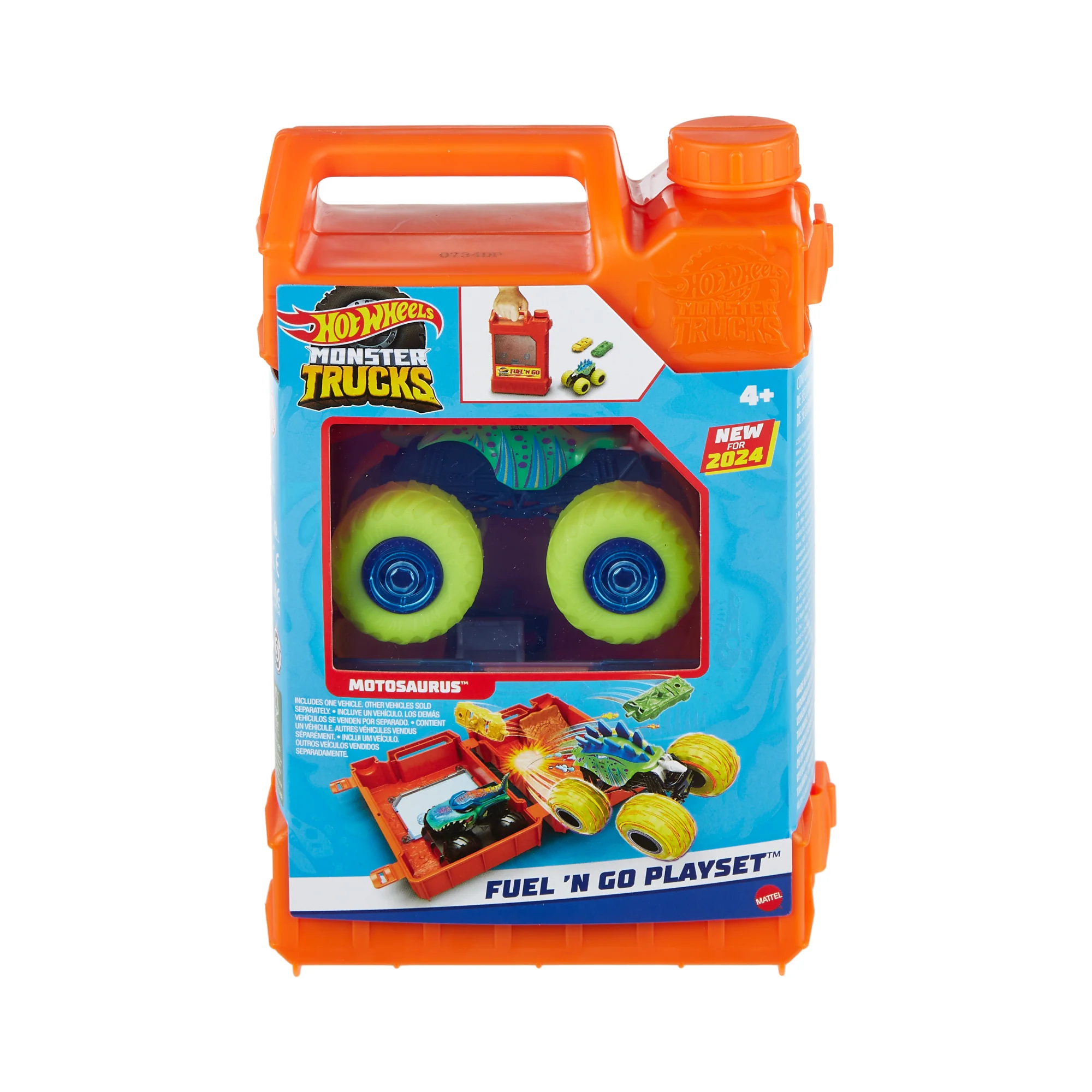 Hot Wheels Monster Trucks Fuel N’ Go Playset With 1:64 Scale Motosaurus Toy Truck & 2 Crushed Cars - Image 6