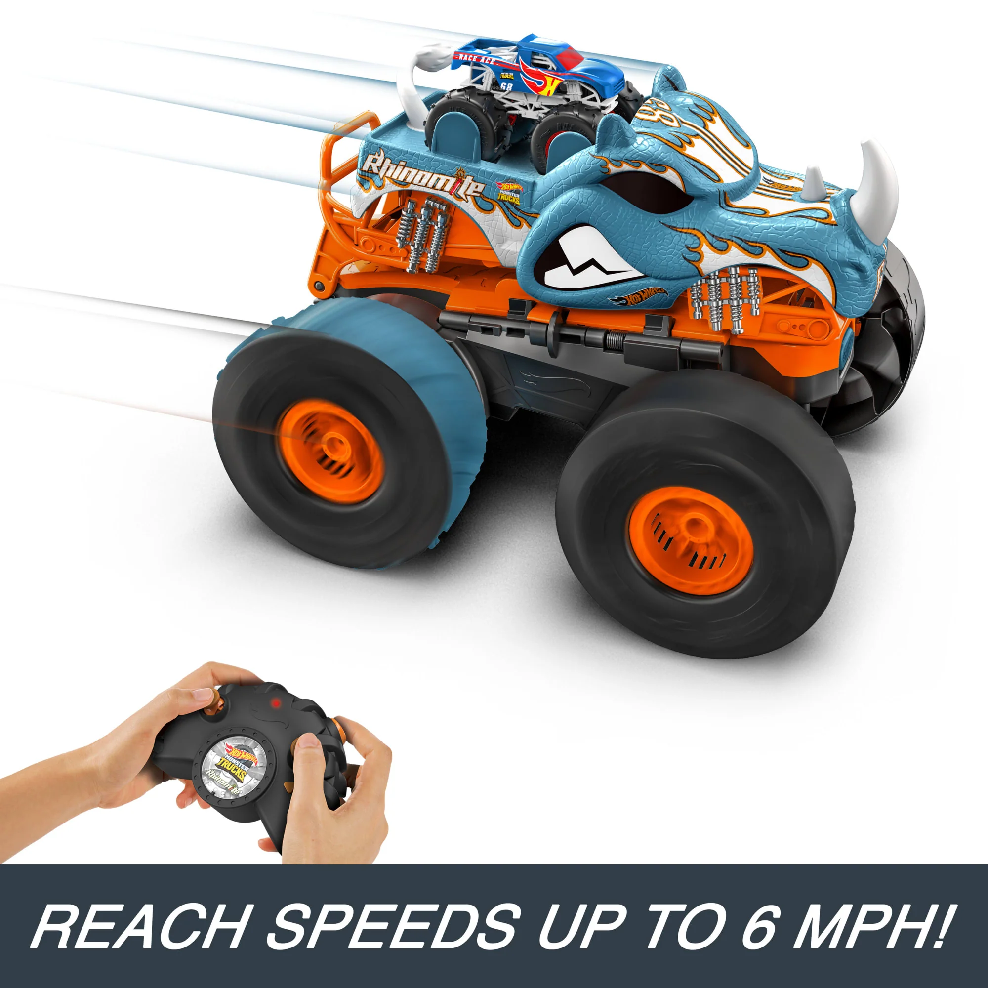 Hot Wheels Monster Trucks HW Transforming Rhinomite RC in 1:12 Scale With 1:64 Scale Toy Truck - Image 3