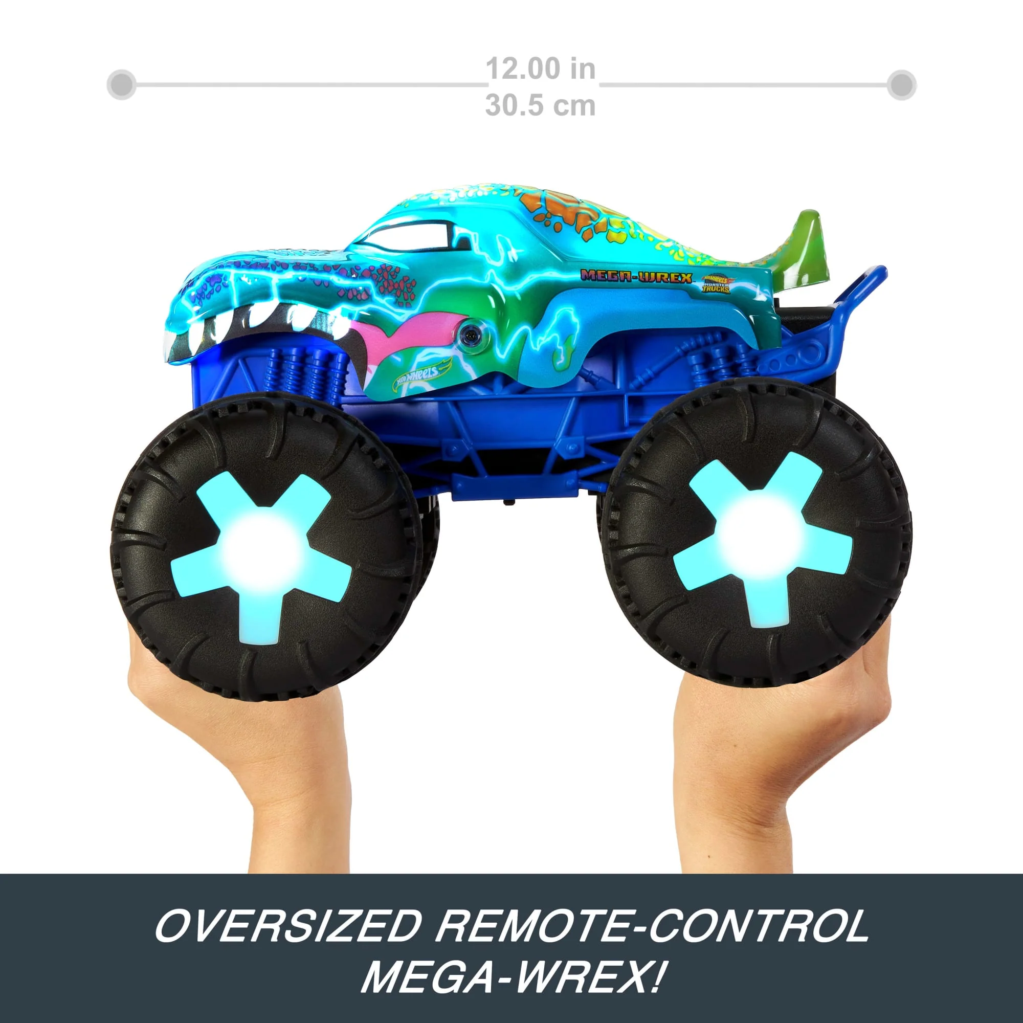 Hot Wheels Monster Trucks 1:15 Scale MEGA-Wrex Alive Remote-Control Vehicle, Battery-Powered RC With Interactive Lights & Sounds - Image 3