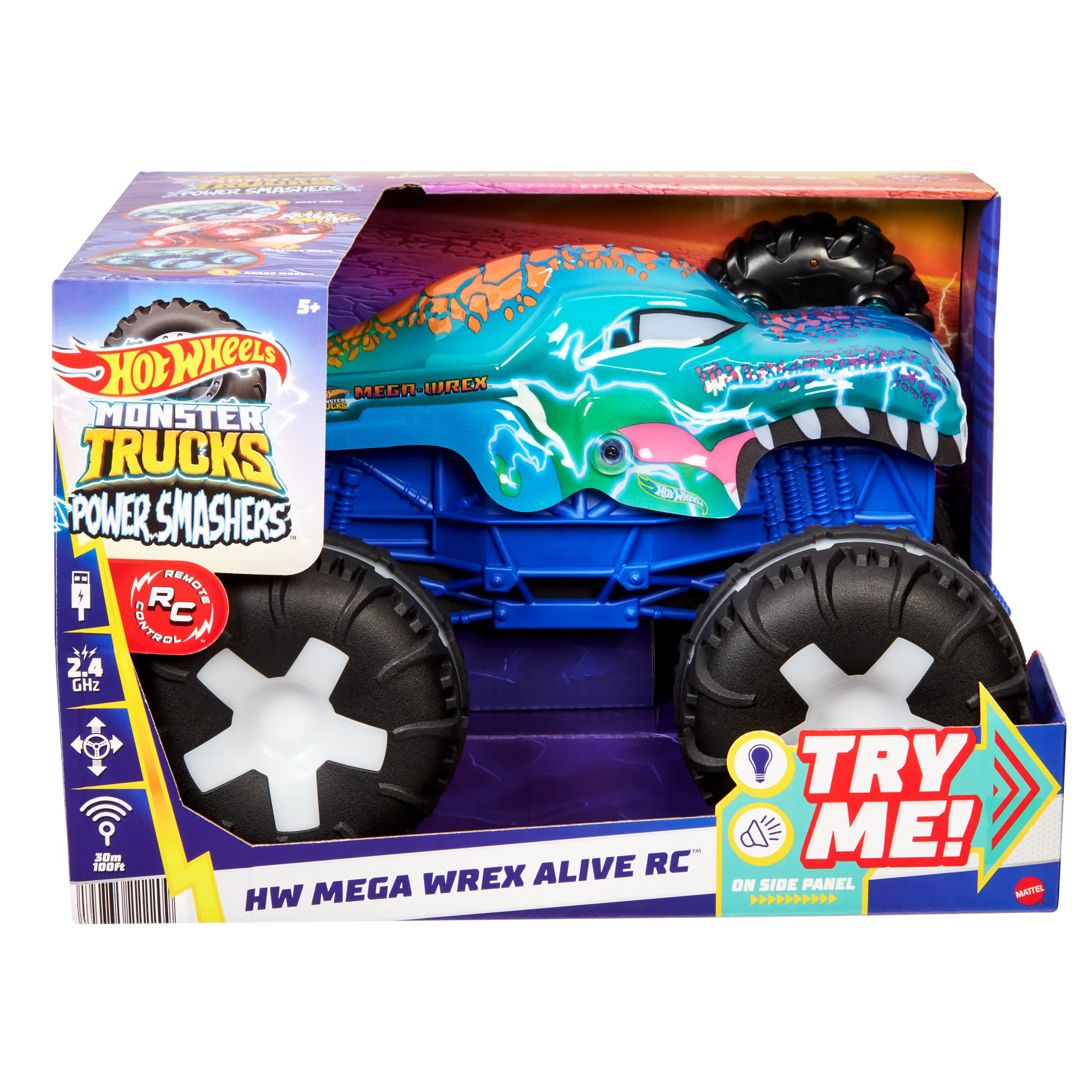Hot Wheels Monster Trucks 1:15 Scale MEGA-Wrex Alive Remote-Control Vehicle, Battery-Powered RC With Interactive Lights & Sounds - Image 6