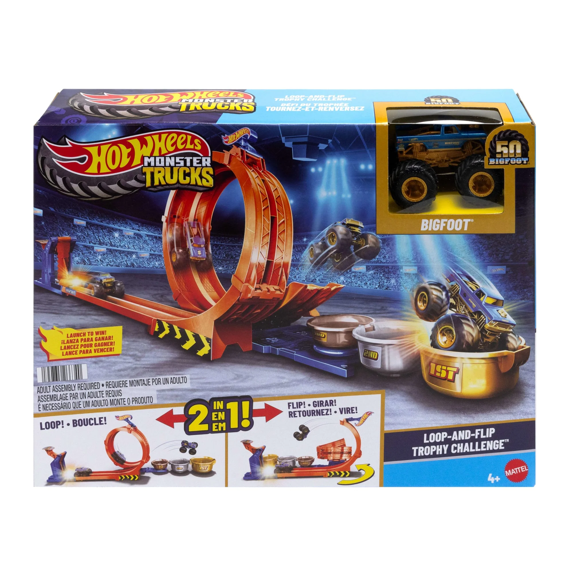 Hot Wheels Monster Trucks Pista de Brinquedo Troféu Bigfoot Giros Extremos - Image 6